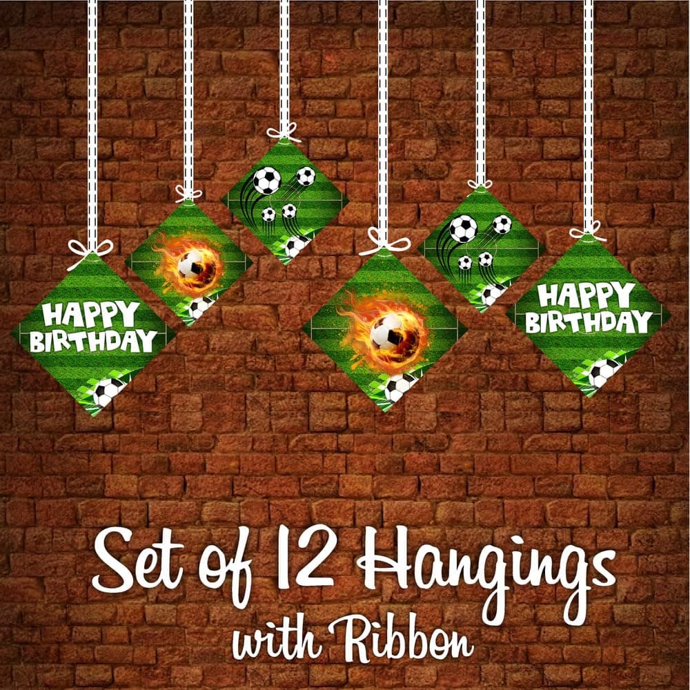 Balloonistics Football Theme Happy Birthday Hanging Decorations - Double-Sided Cardstock Soccer Stadium Cutouts - Sports Theme Ceiling Decor for Boys & Fans - Includes Ribbons (Hangings - Pack of 12) thumbnail 5