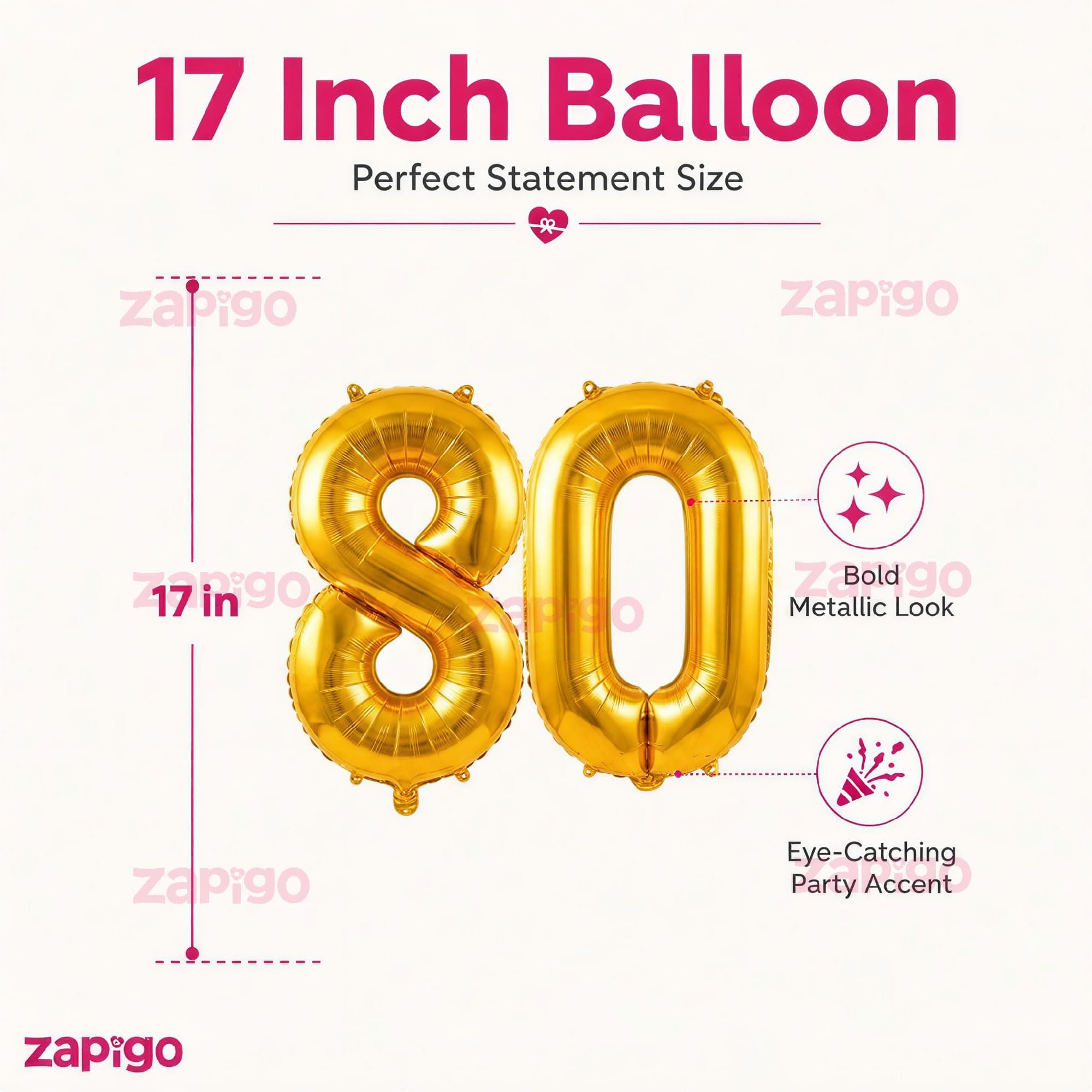 Balloonistics Gold Foil Number 80 Balloon – 16 Inch Golden Foil Number for Custom Age, Year & Phrase Party Decoration (Number 80) thumbnail 3