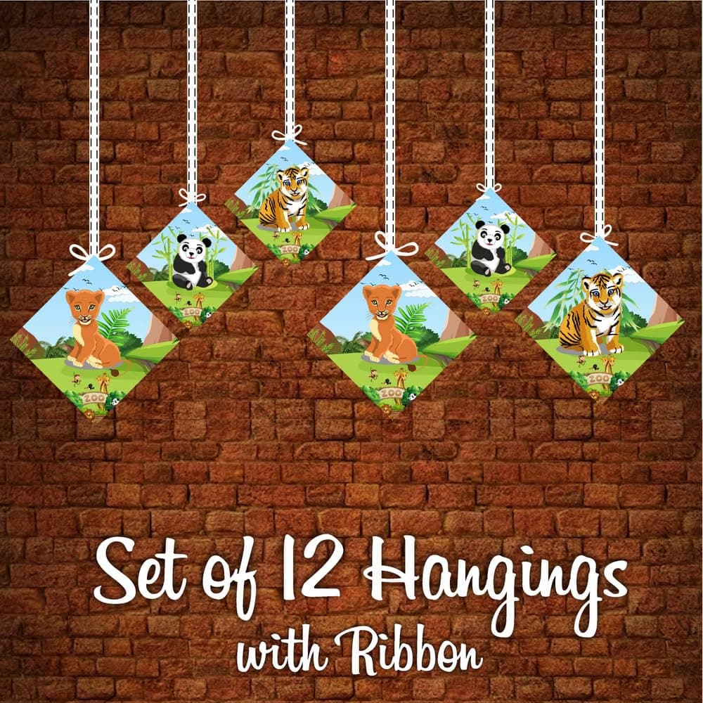 Balloonistics Zoo Theme Hanging Decorations - Pack of 12 Double-Sided Cardstock Animal Cutouts with Shimmering Foil Swirls - Lion, Elephant, & Zebra Jungle Safari Party Supplies (Hangings - Pack of 12) thumbnail 5