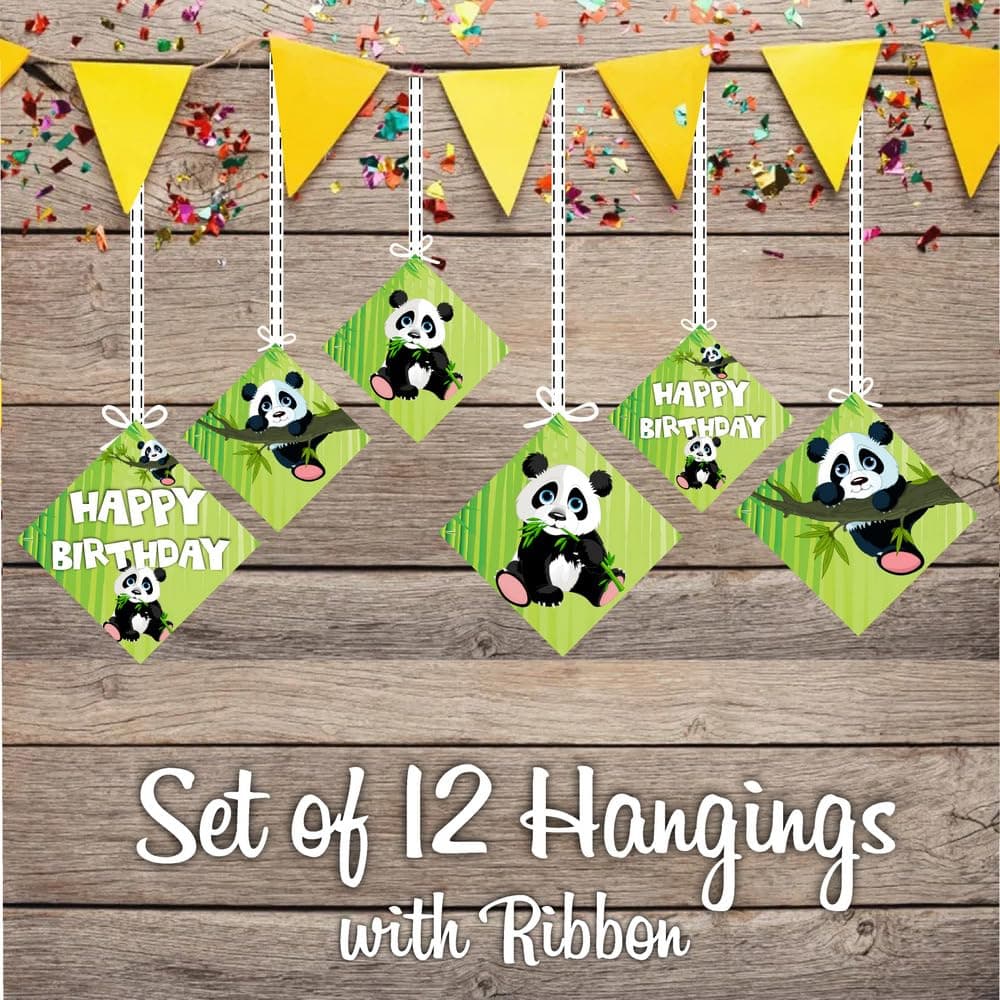 Panda Theme Happy Birthday Hanging Decorations - Pack of 12 - Double-Sided Cardstock Party Hangings - Cute Panda Bear & Bamboo Jungle Ceiling Decor for Boys & Girls (Hangings - Pack of 12) thumbnail 2