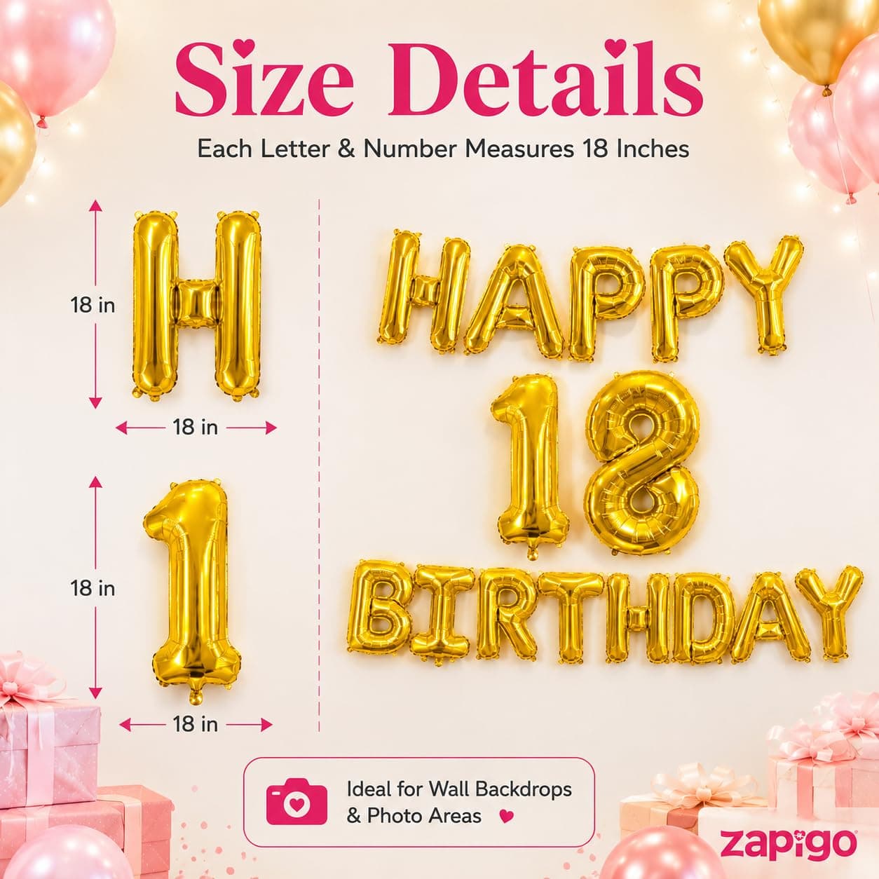 Balloonistics Happy Birthday Letter Golden Foil Balloons and Number Golden Foil Balloon for Party Decoration (Number 18) thumbnail 6