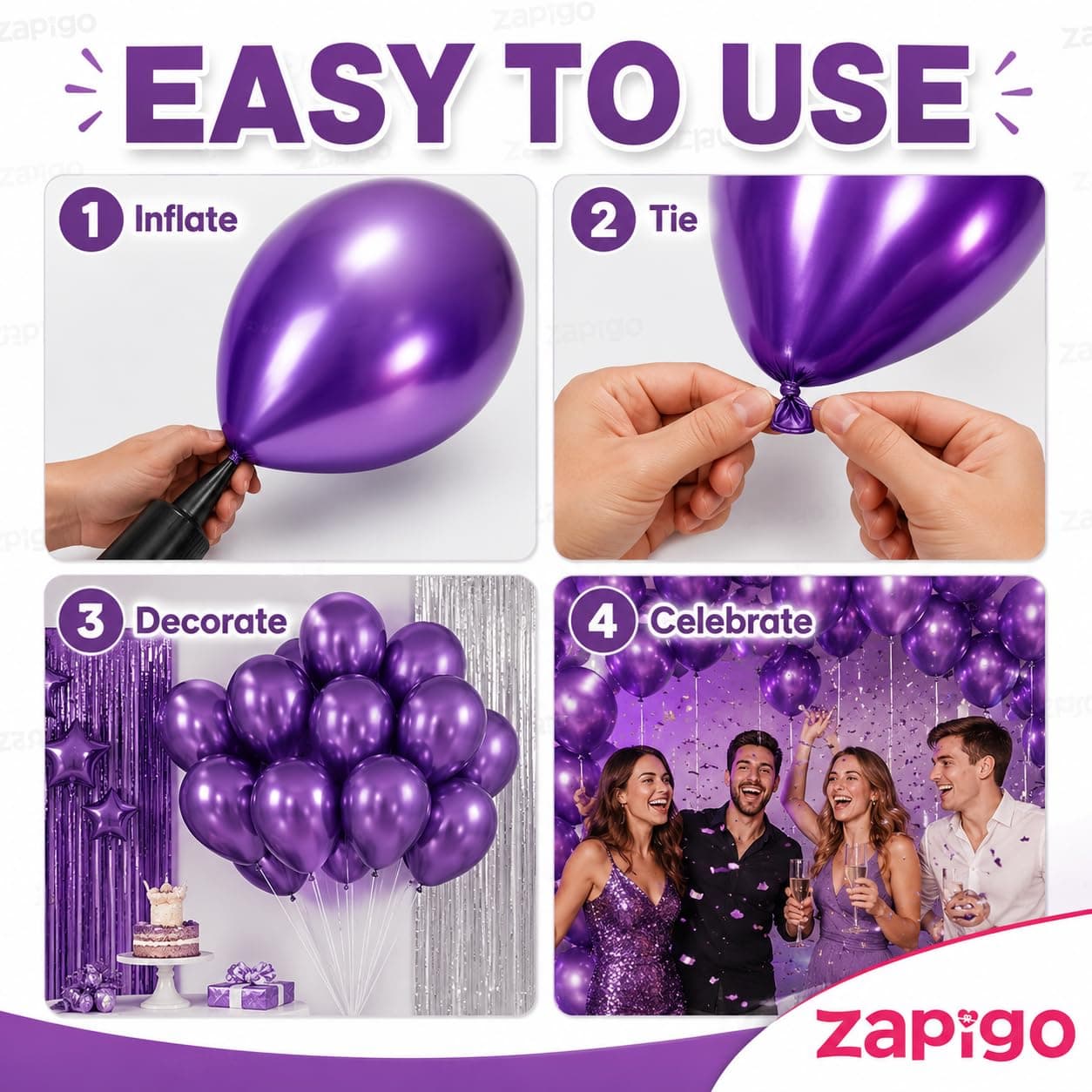 Balloonistics 25-Pack Metallic Pearl Finish Purple Latex Balloons – Shiny Regal Purple Balloons for Birthday, Halloween, Royal Theme & Elegant Party Decoration thumbnail 7