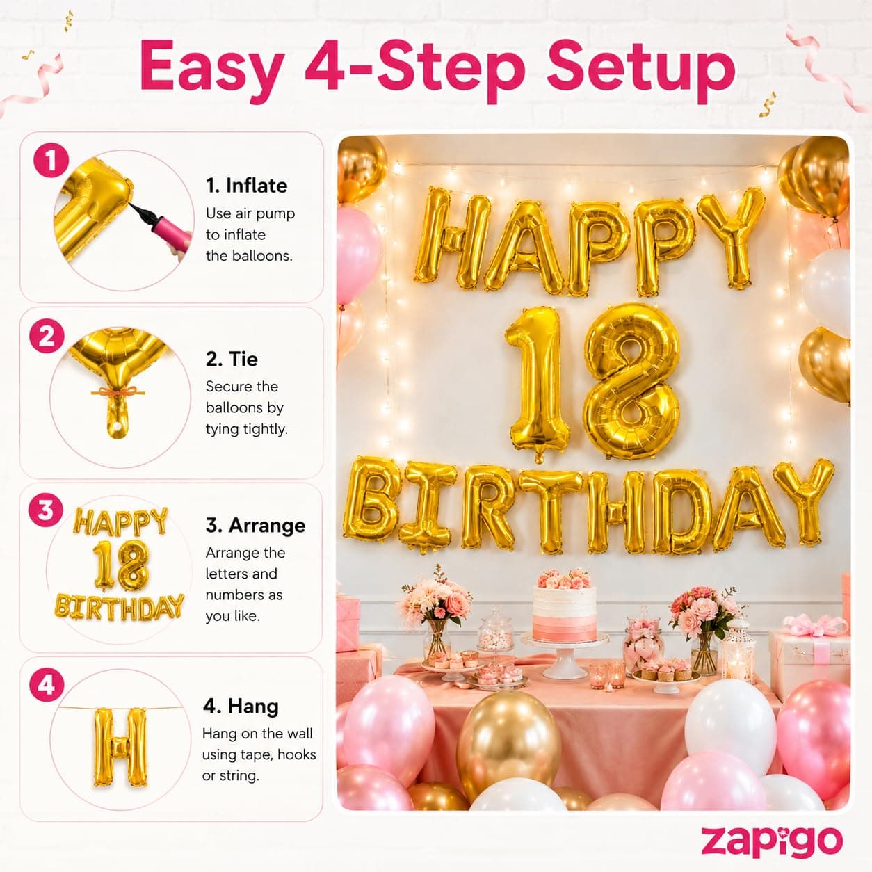 Balloonistics Happy Birthday Letter Golden Foil Balloons and Number Golden Foil Balloon for Party Decoration (Number 18) thumbnail 3