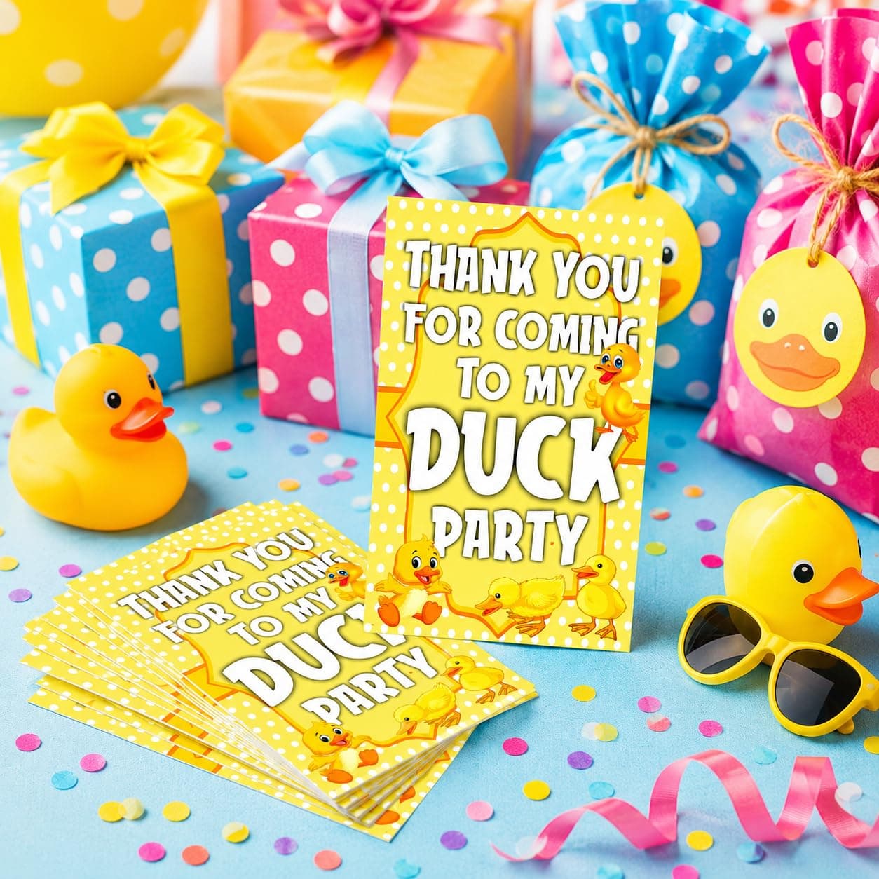 Balloonistics Duck Theme Thank You Cards - Pack of 20 Rubber Ducky Birthday Note Cards - Premium Cardstock Double-Sided "Thanks for Making a Splash" Stationery, Whimsical Bubble & Yellow Ducky Gratitude Cards (Thank you Cards - Pack of 20)
