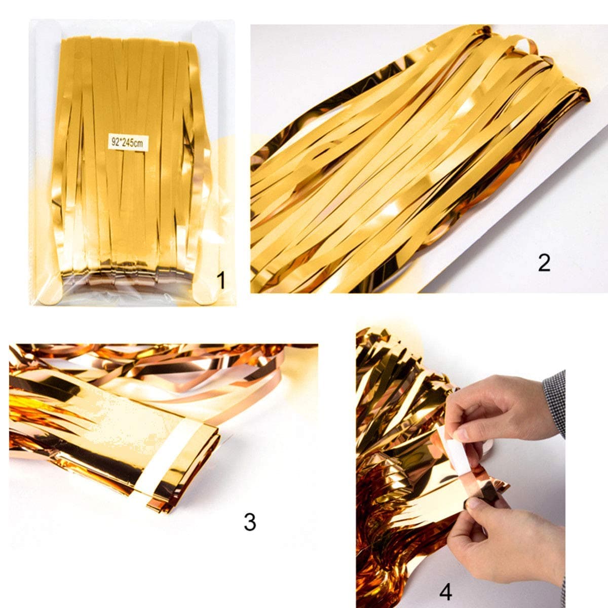 Balloonistics Gold Metallic Fringe Foil Curtain – Set of 4, 3x6 Ft Backdrop for Birthday, Anniversary & Bachelorette Decoration thumbnail 4
