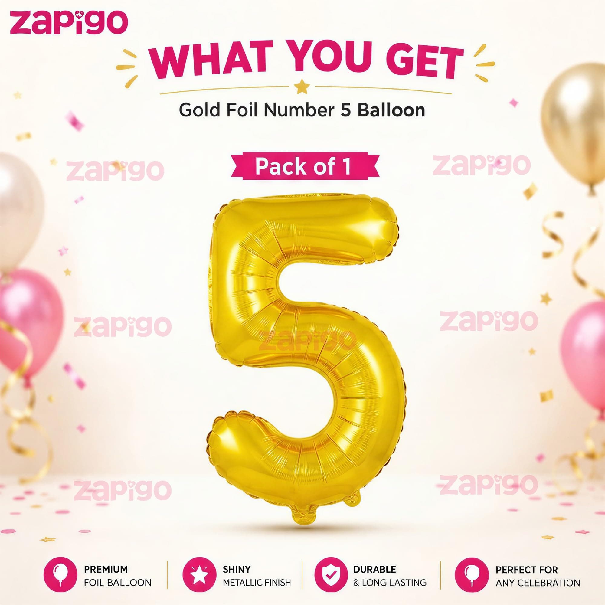 Balloonistics Gold Foil Number 5 Balloon – 16 Inch Golden Foil Number for Custom Age, Year & Phrase Party Decoration (Number 5) thumbnail 2