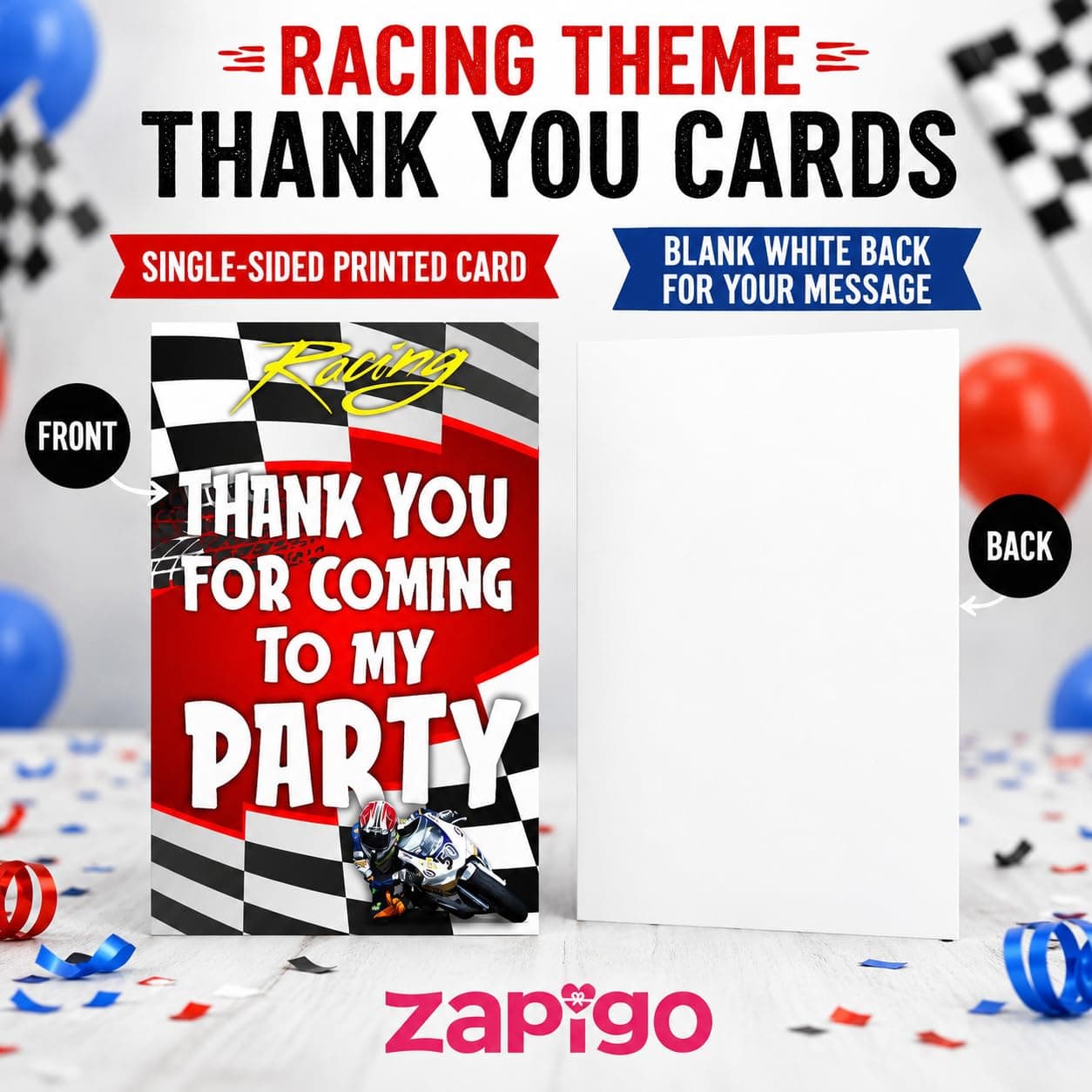Balloonistics Sports Bike Theme Thank You Cards - Pack of 20 Premium Matte Note Cards - Racing & Superbike Birthday Stationery with Matching Envelopes - Double-Sided Cardstock Motorcycle Gratitude Cards (Thank you Cards - Pack of 20) thumbnail 3