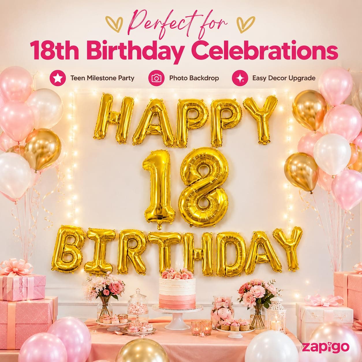 Balloonistics Happy Birthday Letter Golden Foil Balloons and Number Golden Foil Balloon for Party Decoration (Number 18) thumbnail 4