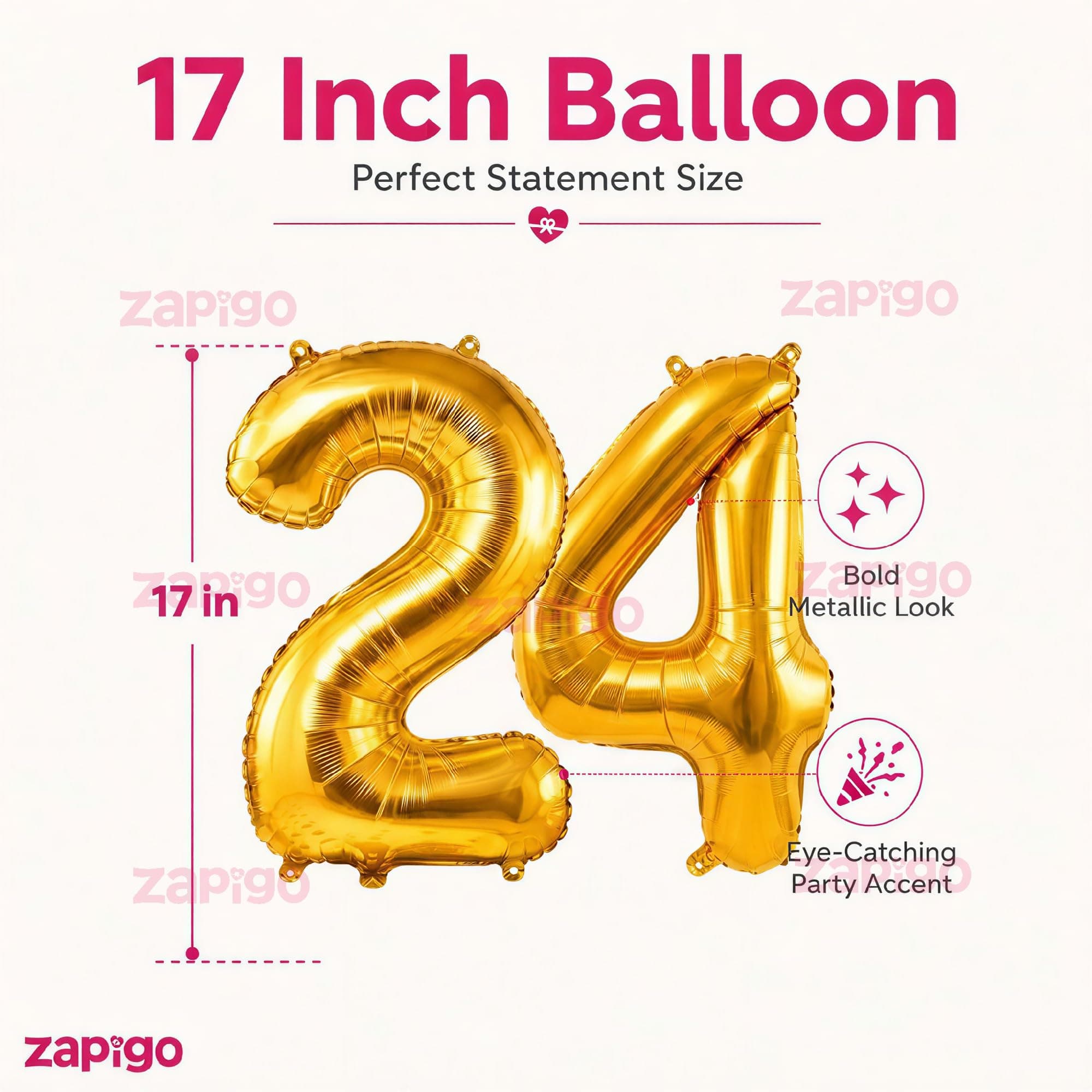 Balloonistics Number 24 Gold Foil Balloon – 17-Inch Metallic '24' Balloon Pack of 2 for 24th Birthday & Young Adult Party Decoration thumbnail 3