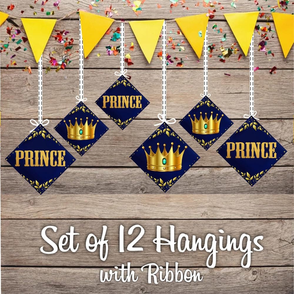 Balloonistics Prince Theme Birthday Party Hangings Double-Sided Cardstock Ceiling Decorations with Ribbons Party Supplies for Boys, Kids Birthday Backdrop (Hangings - Pack of 12) thumbnail 2