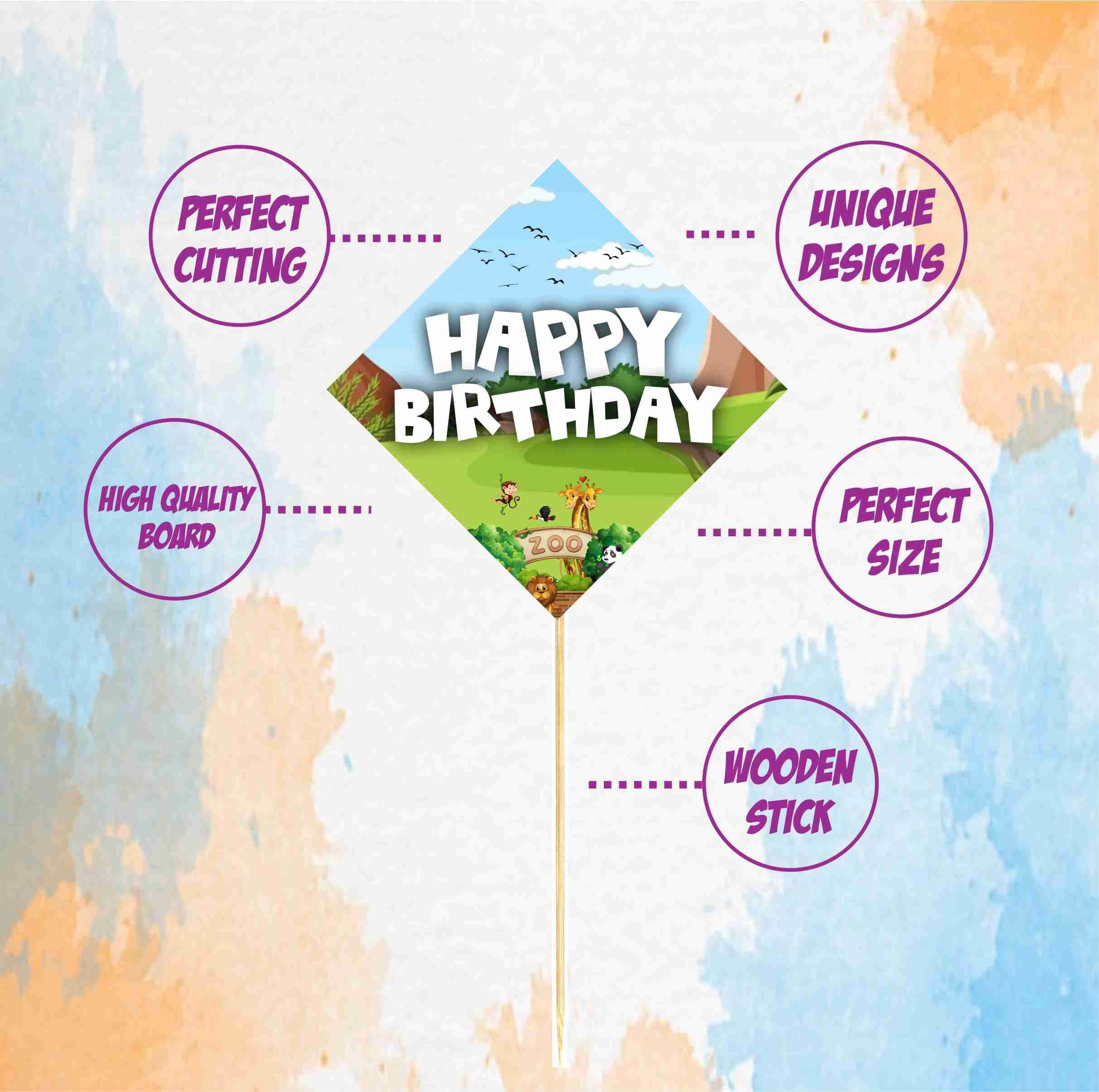 Balloonistics Zoo Theme Cake Topper - Large Double-Sided "Wild One" Cardstock Decoration with Lion, Giraffe & Monkey - Jungle Safari & Animal Kingdom Birthday Party Supplies (Cake Topper - Pack of 10) thumbnail 5