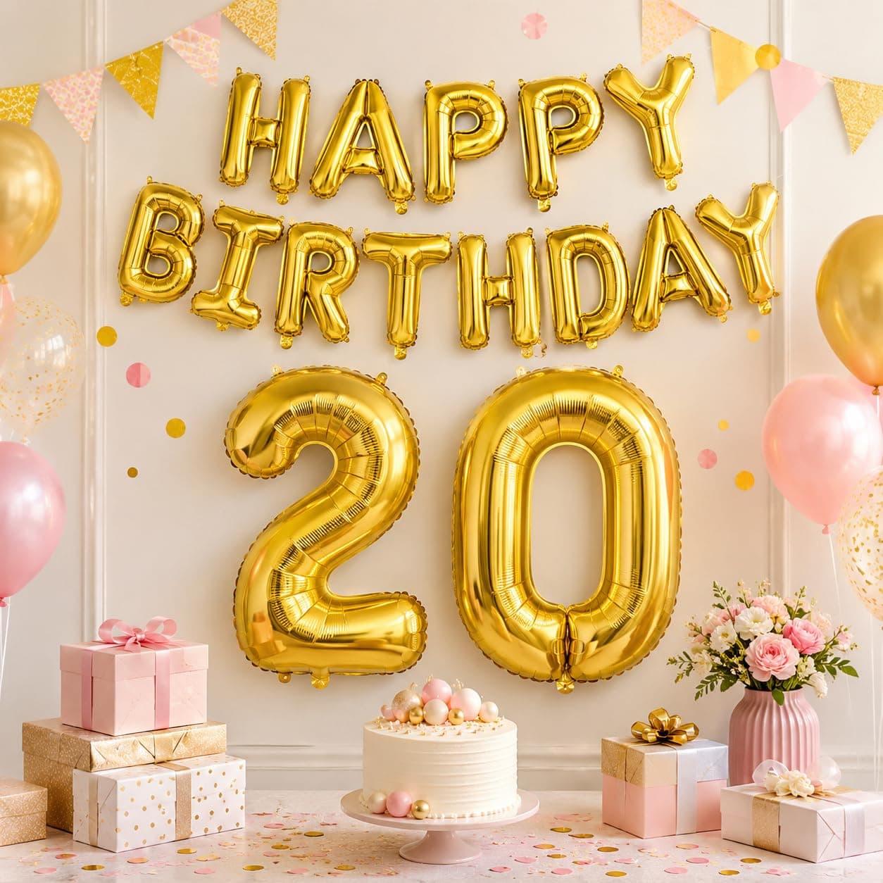 Balloonistics Happy Birthday Letter Golden Foil Balloons and Number Golden Foil Balloon for Party Decoration (Number 20) thumbnail 1