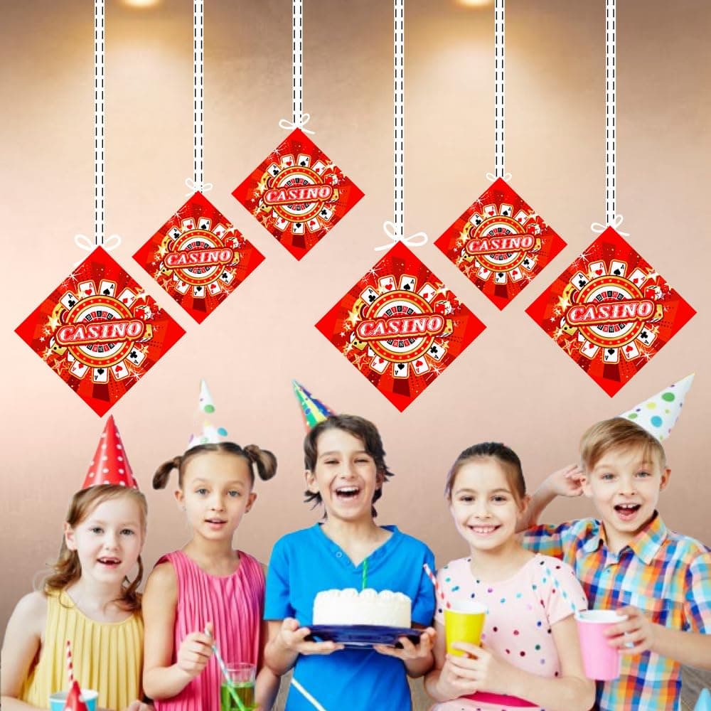 Balloonistics Casino Theme Birthday Hanging Decorations (Pack of 12) - Double-Sided Cardstock Swirls & Cutouts for Las Vegas Style Parties - Poker Night & Casino Royale Ceiling Decor with Ribbons (Hangings - Pack of 12) thumbnail 4