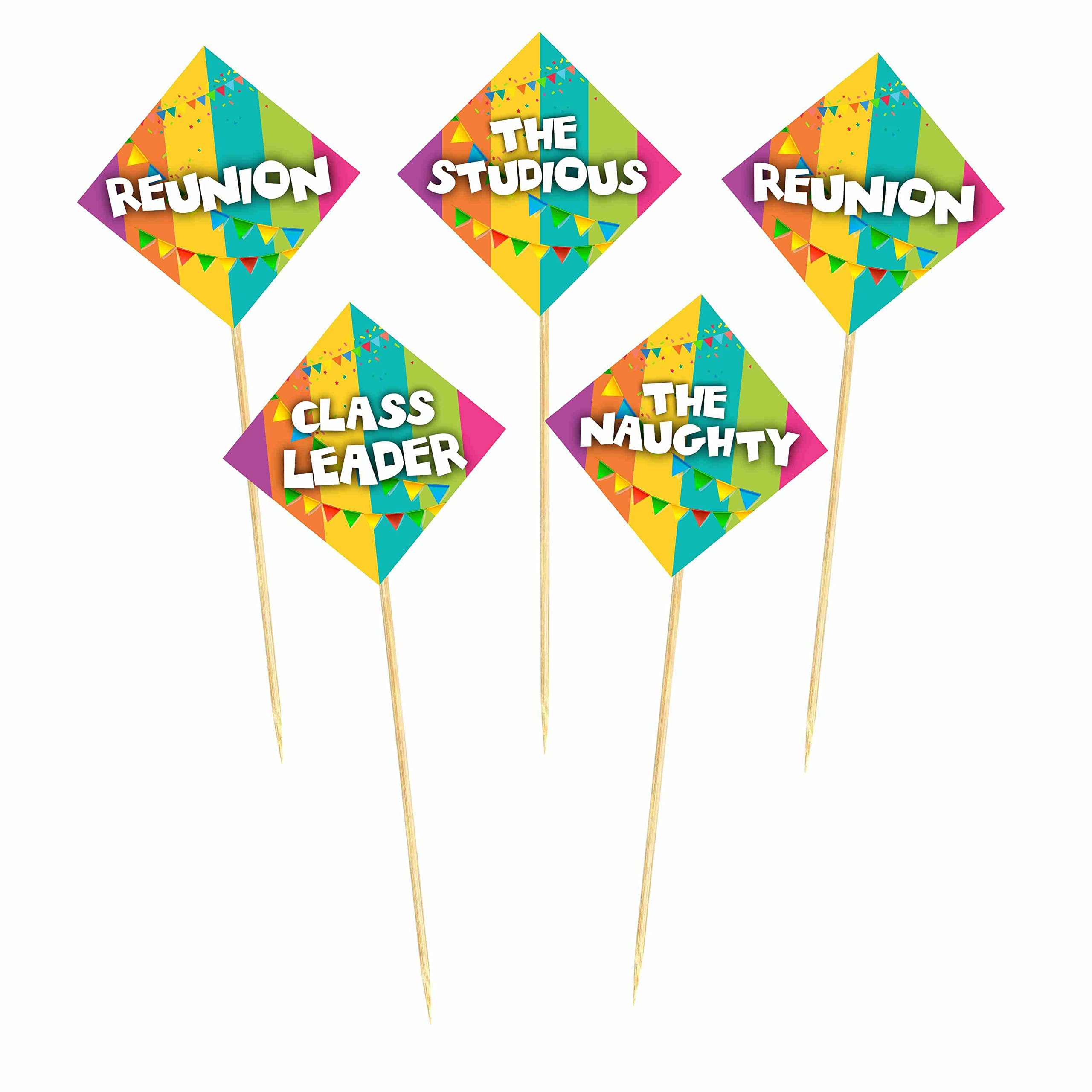 Balloonistics Reunion Theme Happy Birthday & Gathering Cake Topper - Pack of 10 Premium Cardstock Decorations - Family Reunion, School Class & Friends Get-Together Party Supplies - Includes Sturdy Bamboo Sticks, "Memories & Milestones" Cake Backdrop (Cake Topper - Pack of 10) thumbnail 2