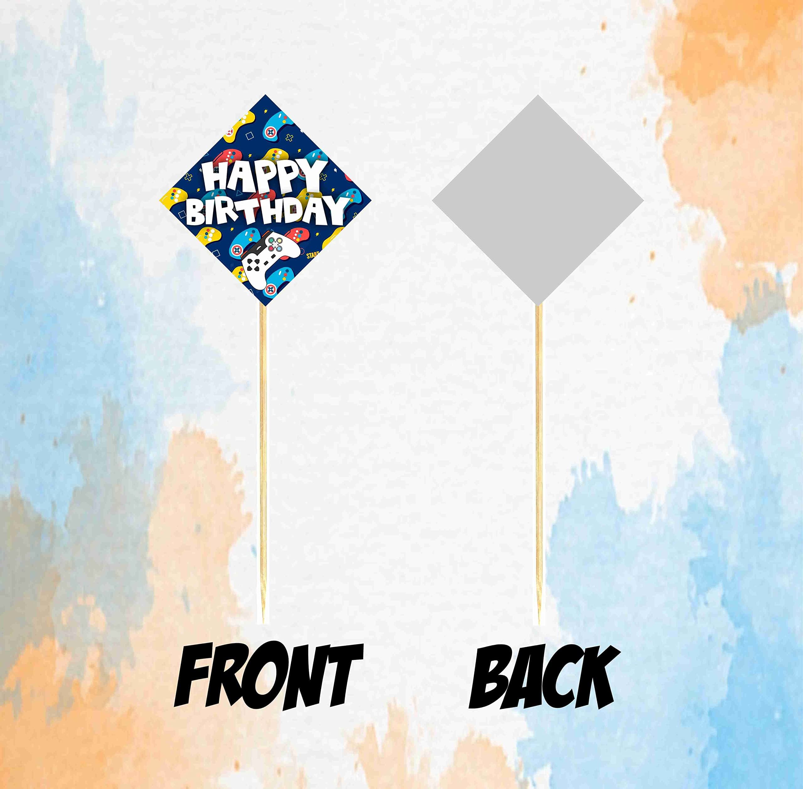 Balloonistics Video Game Theme Happy Birthday Cake Topper Set - Level Up Gaming Party Decorations, Double-Sided Cardstock Cake Inserts with Bamboo Sticks for Boys & Kids (Cake Topper - Pack of 10) thumbnail 4