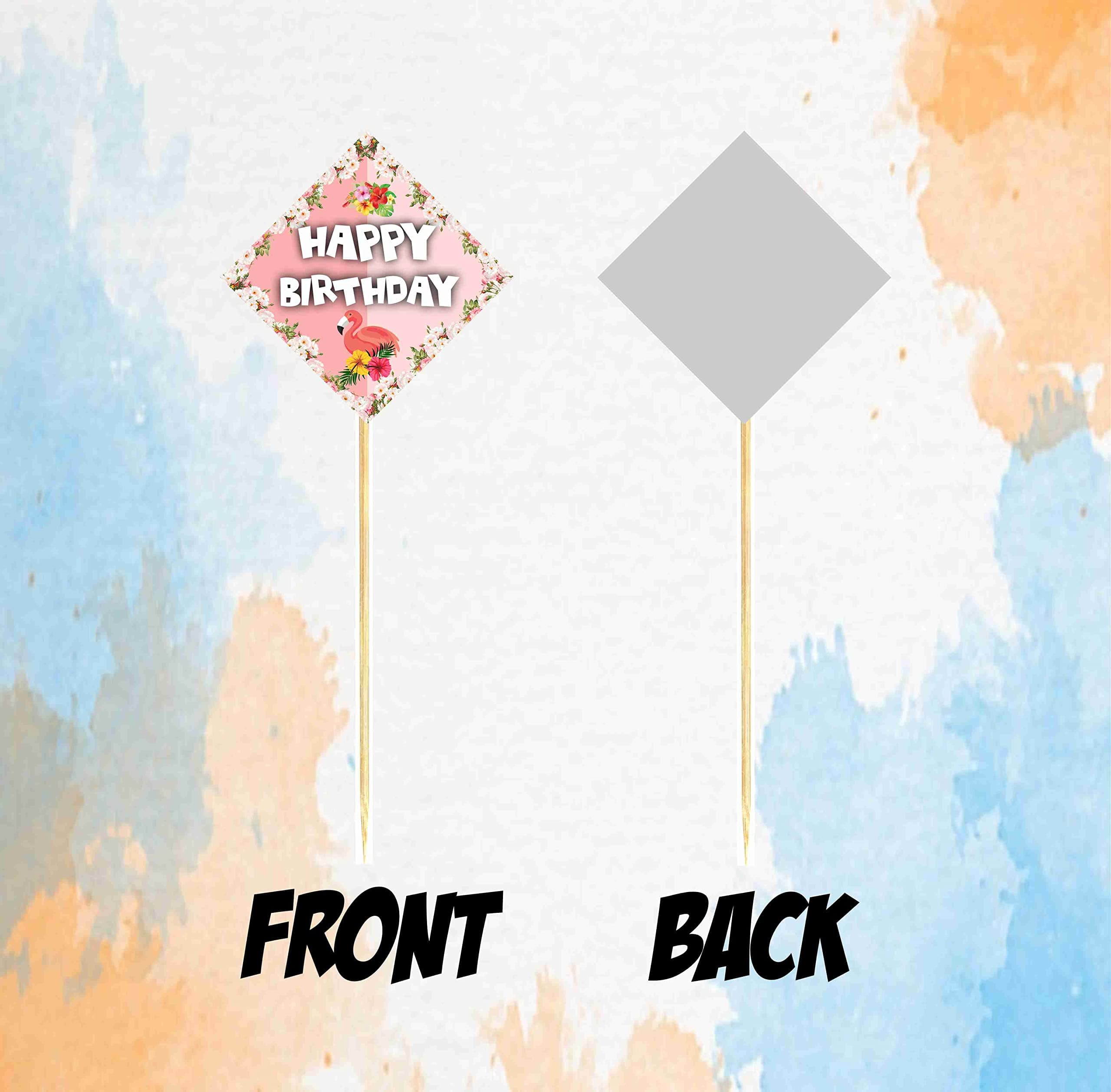 Balloonistics Flamingo Happy Birthday Cake Toppers - Pack of 10 Tropical Luau Party Decorations - Premium Cardstock Pink Flamingo & Hibiscus Figures on Bamboo Sticks, Summer Birthday Backdrop (Cake Topper - Pack of 10) thumbnail 4