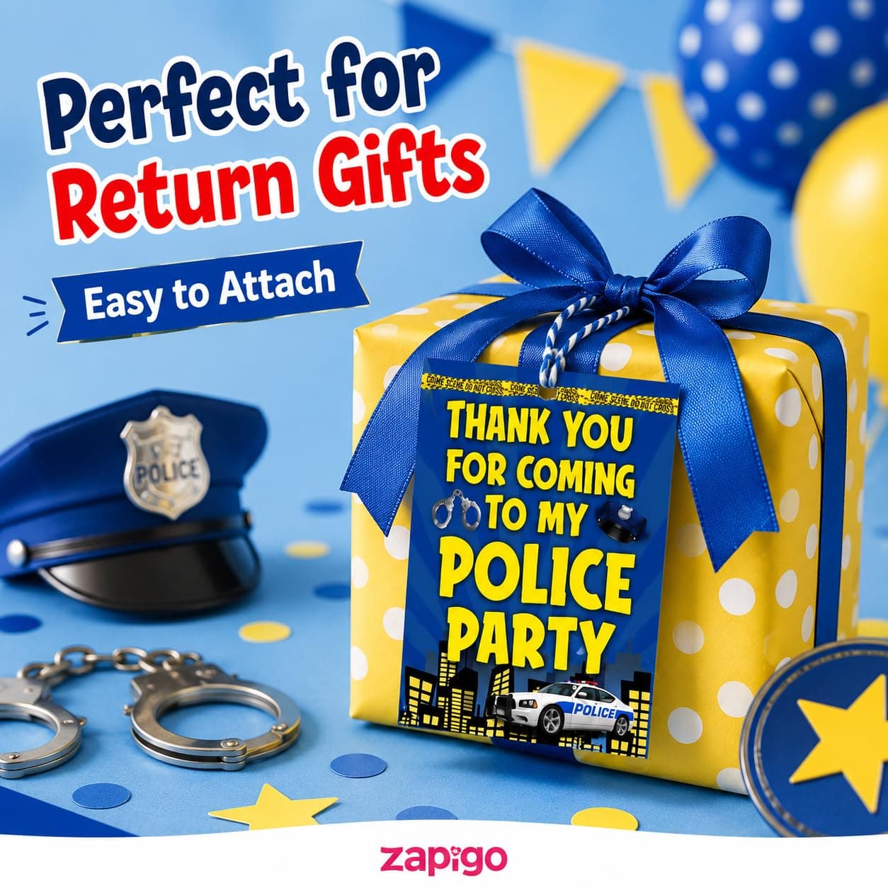 Balloonistics Police Theme Thank You Cards - Pack of 20 Premium Cardstock Notes - Law Enforcement Party Supplies, "Thanks for Reporting for Duty" Hero Appreciation Cards, Police Officer Birthday Stationery (Thank you Cards - Pack of 20) thumbnail 4