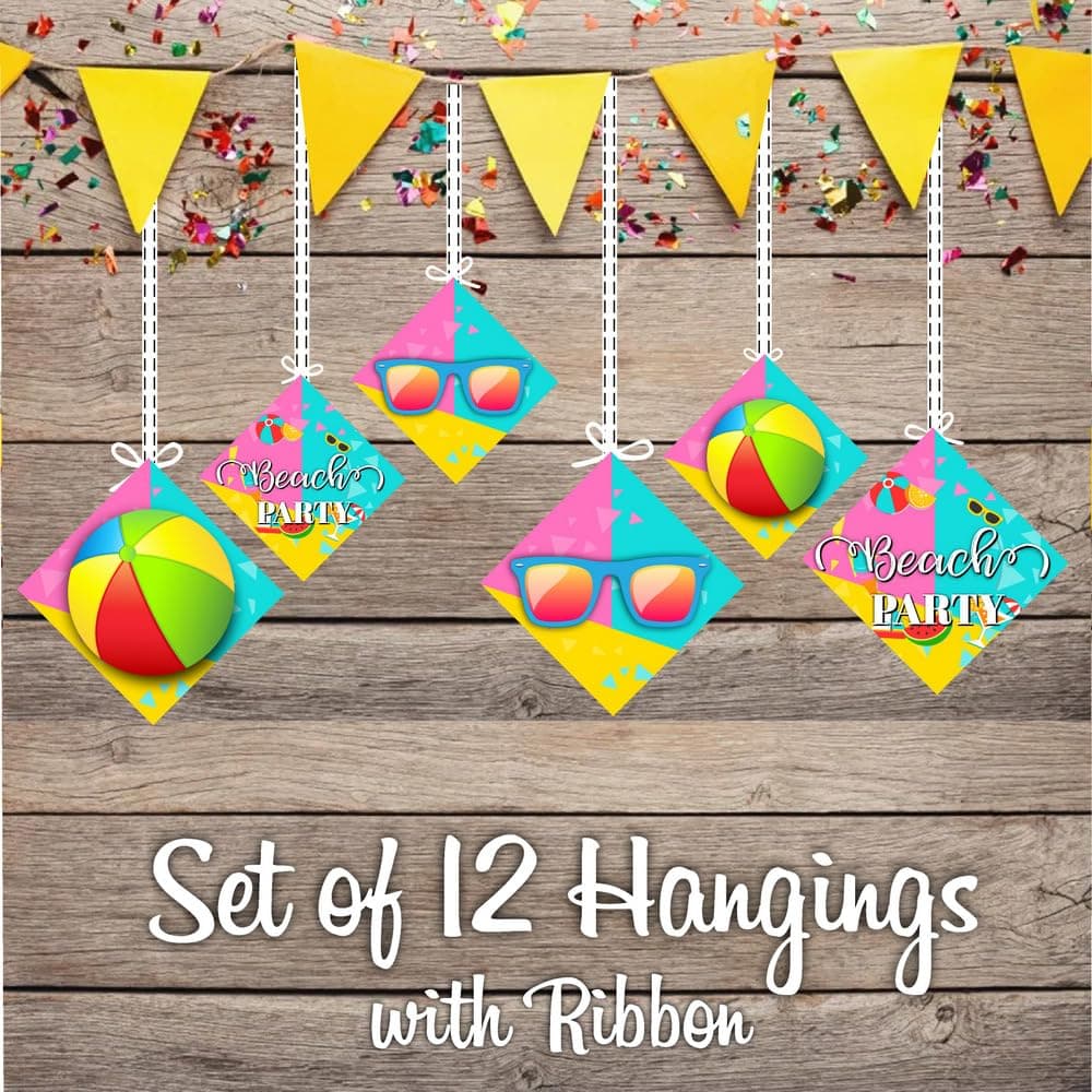 Balloonistics Beach Party Birthday Hanging Decorations - Pack of 12 Double-Sided Cardstock Swirls & Cutouts - Tropical Summer, Pool Side & Luau Theme Party Decor, Sun, Sand & Surf Ceiling Hangings (Hangings - Pack of 12) thumbnail 2