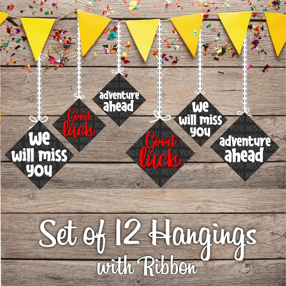 Balloonistics We Will Miss You Hanging Decorations - Pack of 12 Double-Sided Cardstock Cutouts with Satin Ribbons - Elegant Farewell, Retirement & Going Away Party Decor - 2-Sided High-Definition Print(Hangings - Pack of 12) thumbnail 2