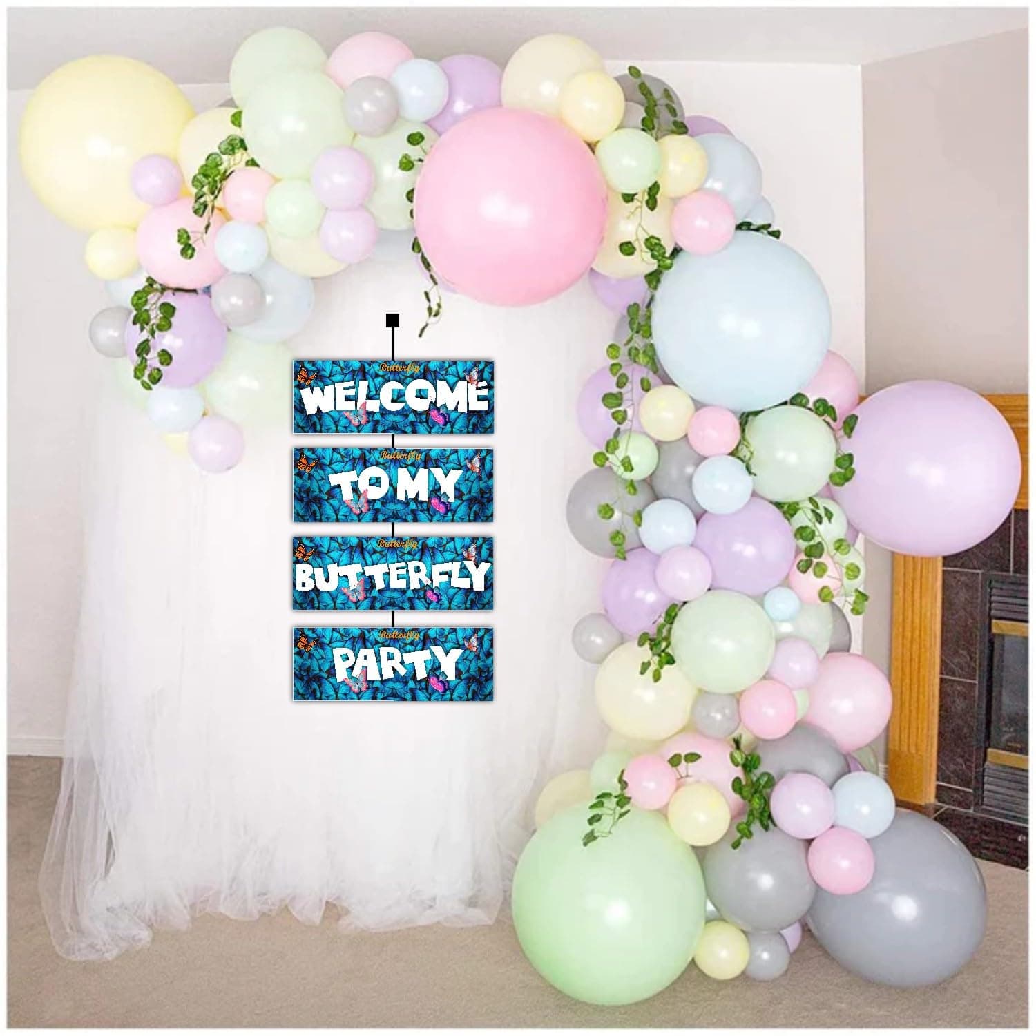 Balloonistics Butterfly Theme Birthday Welcome Board - 2.3 Feet Large Cardstock Entrance Sign for Outdoor & Indoor - Elegant Pink, Gold & Purple Enchanted Garden Party Decor (Welcome Outdoor Board) thumbnail 4
