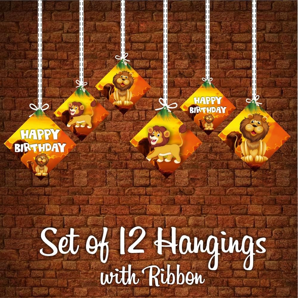 Balloonistics Lion Theme Party Hangings - Pack of 12 Roaring Jungle Safari Ceiling Decorations - Premium Cardstock Lion Cutouts with Hanging Strings, Wild One & Zoo Birthday Decor for Boys & Girls (Hangings - Pack of 12) thumbnail 5
