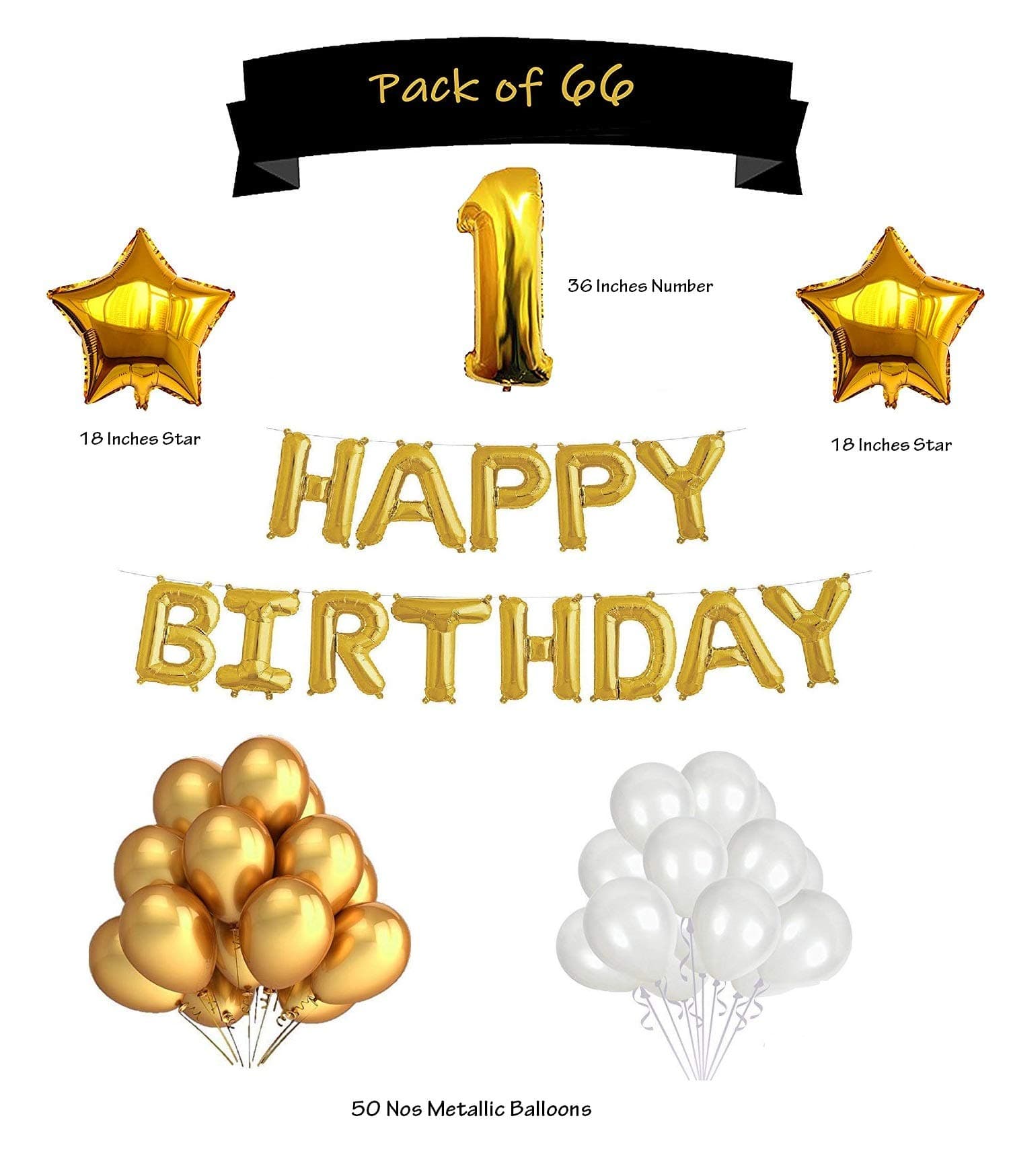 Balloonistics 1st Birthday Decoration Box – Pack of 66 with 16 Inch Foil Balloon & Birthday Balloons Combo thumbnail 1