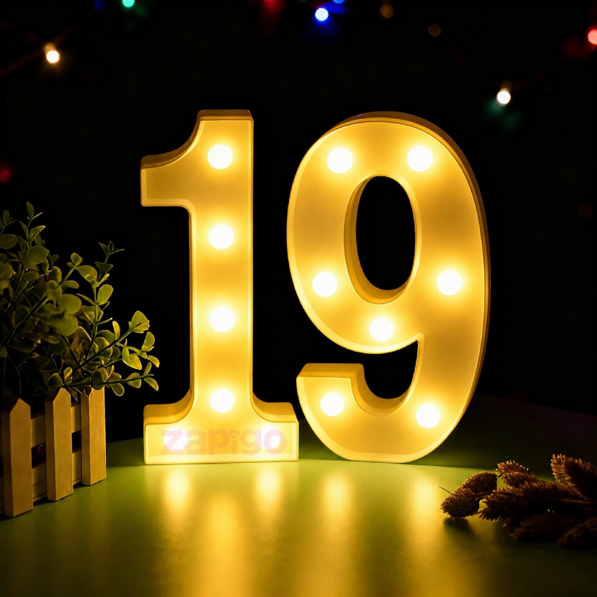 Balloonistics LED Marquee Number 19 Light - Cordless Battery-Operated Light Up Number Sign for 19th Birthday, Anniversary, Wedding, Party Decoration, Wall Hanging or Table Display