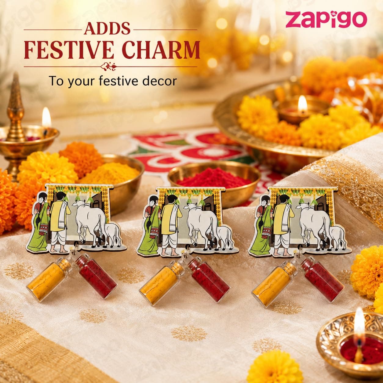 Habba House Warming Haldi Kumkum Set for Guests, Printed Cut-Out with Mini Dome Glass Bottles of Haldi & Kumkum, Traditional Griha Pravesh Pooja Return Gift (Gruhapravesam / Vaastu), Pack of 5 thumbnail 8