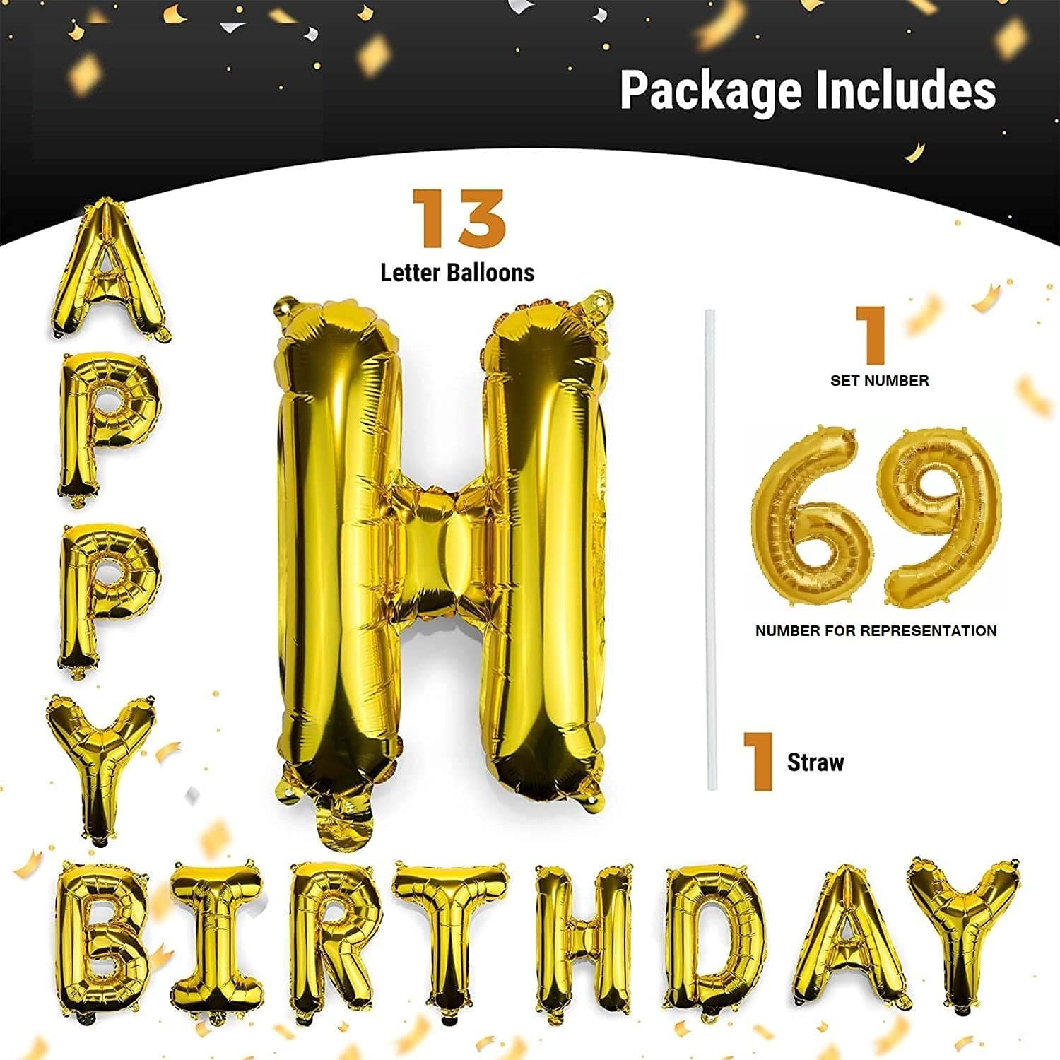 Balloonistics Happy 10th Birthday Gold Foil Balloon Combo – Number 10 Balloon Set for Birthday Photo Booth & Party Decoration thumbnail 3