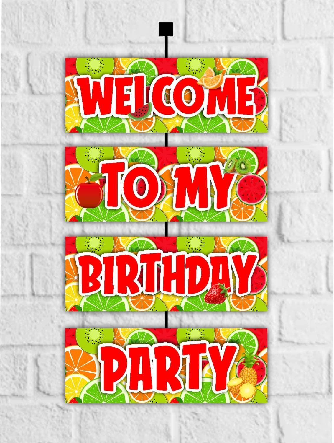 Balloonistics Fruit Theme Birthday Welcome Board (2.3 Feet) - Large "Tutti Frutti" Entrance Sign for Kids & Summer Parties - Premium Cardstock "One-in-a-Melon" Party Decor with Ribbons for Indoor & Outdoor Use (Welcome Outdoor Board)