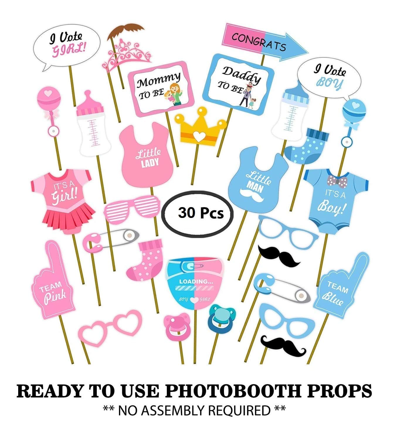 Balloonistics Baby Shower Photoshoots, Photo Booths, Baby Shower Props 30 Pieces, Sticks Attached To Moms Shoots, Maternity Shoots, Photography Or Pregnancy Favors Babyshower Items, For Prop Material thumbnail 2