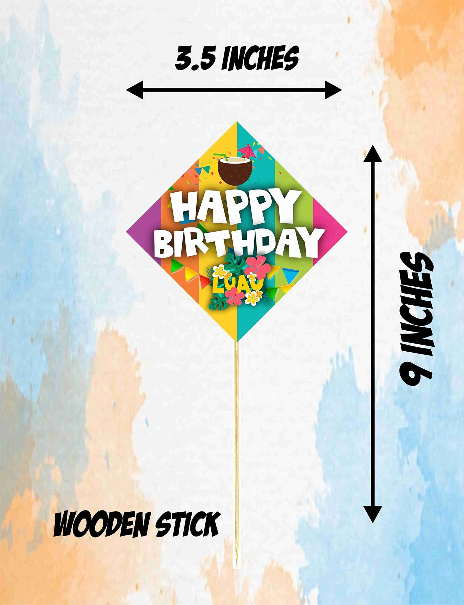 Balloonistics Hawaii Luau Happy Birthday Cake Topper - Tropical Hibiscus & Palm Leaf Cake Decorations - Premium Cardstock Aloha Party Supplies with Food-Grade Bamboo Sticks (Cake Topper - Pack of 10) thumbnail 3