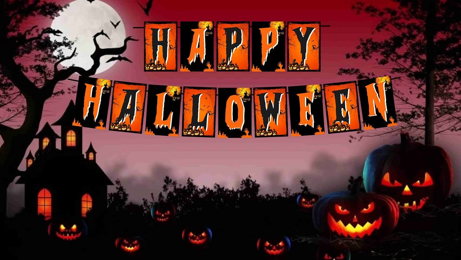 Balloonistics Happy Halloween Banner - Spooky Pumpkin & Ghost Theme Cardstock Bunting - Orange & Black Haunted House Party Decorations, Classic "Trick or Treat" Indoor/Outdoor Backdrop (Halloween Banner) thumbnail 2