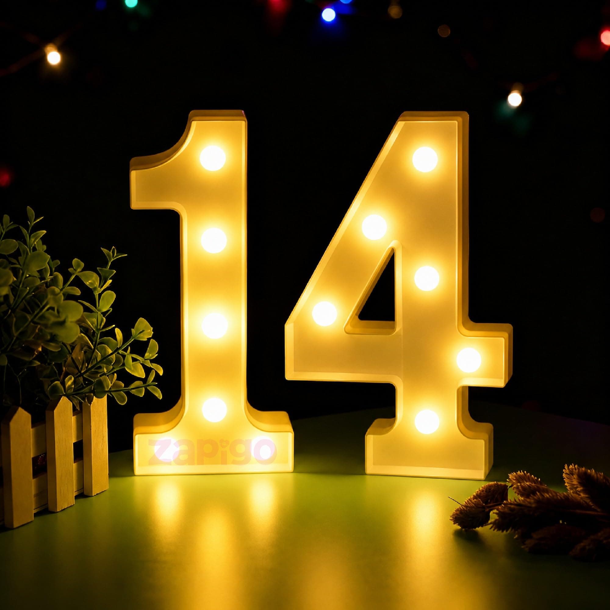 Balloonistics LED Marquee Number 14 Light - Cordless Battery-Operated 8.66-Inch Warm Glow Sign for 14th Birthday, Anniversary, Wedding & Party Decoration