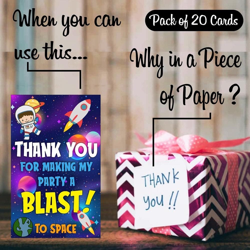 Balloonistics Space Theme Thank You Cards for Return Gifts Premium Cardstock Party Notes Birthday Supplies for Kids (Thank you Cards - Pack of 20) thumbnail 2