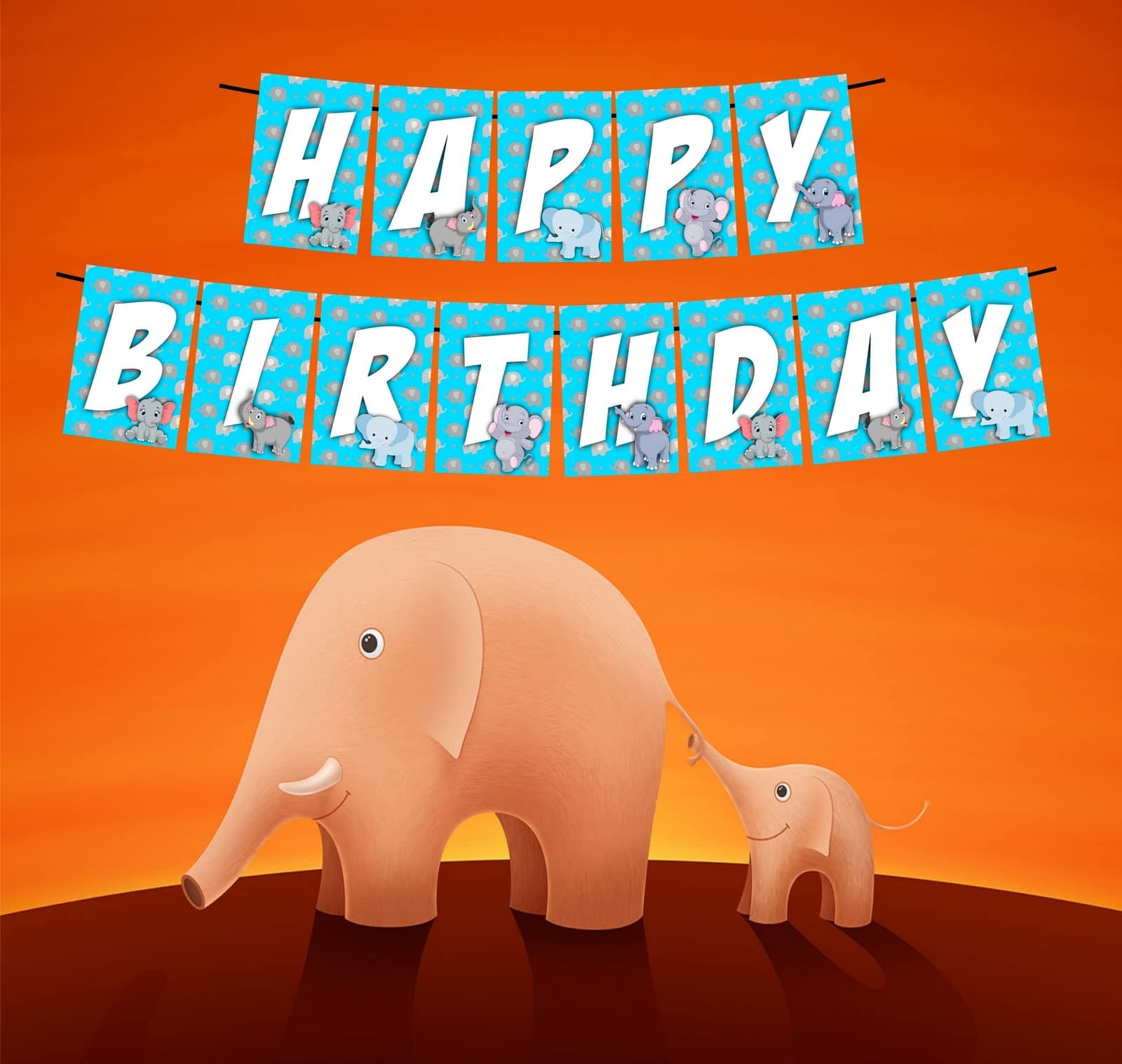 Balloonistics Blue Elephant Theme Happy Birthday Banner – Gentle Giant Safari Bunting – Premium Cardstock Decorations for Boy’s 1st Birthday and Elephant theme thumbnail 4