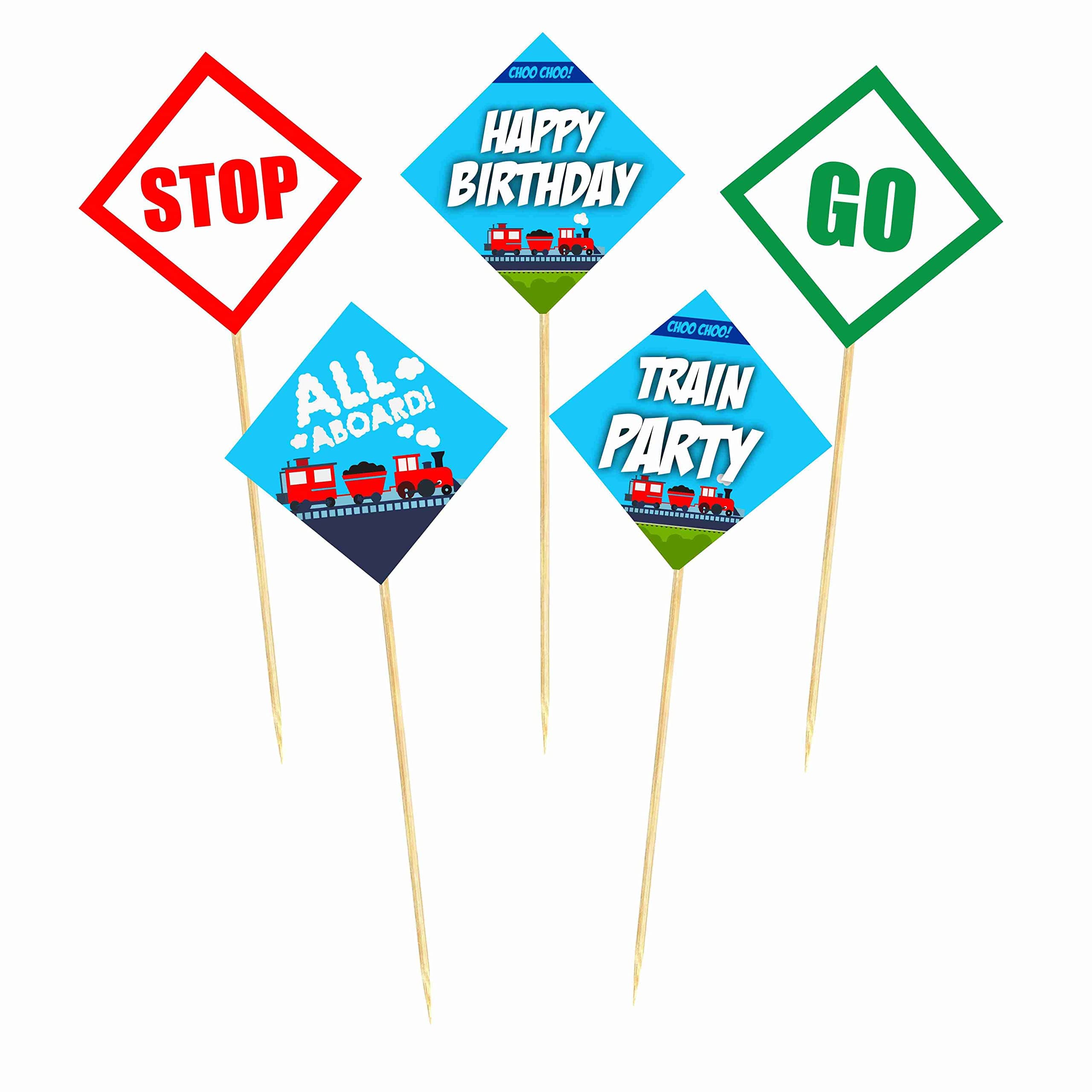 Balloonistics Train Birthday Theme Cake Topper Premium Cardstock Decorations with Bamboo Sticks Steam Engine Rail Birthday Party Supplies for Kids (Cake Topper - Pack of 10) thumbnail 2