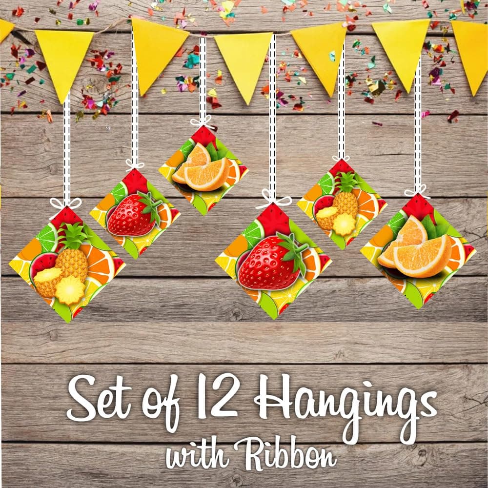 Balloonistics Fruit Theme Happy Birthday Hanging Decorations - Double-Sided Cardstock "Tutti Frutti" Cutouts - Summer Berry & Citrus Ceiling Decor for Kids - Includes Ribbons (Hangings - Pack of 12) thumbnail 2