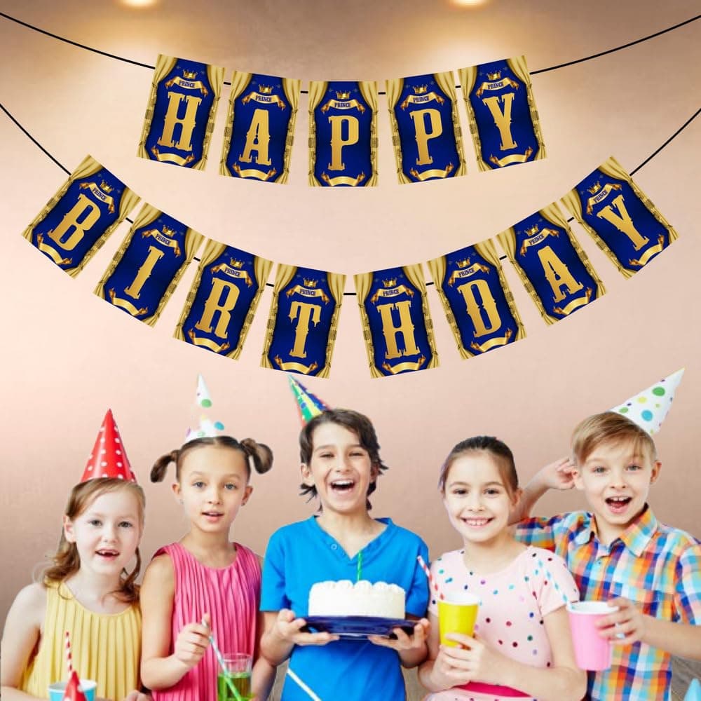 Balloonistics Prince Theme Happy Birthday Banne Birthday Decorations for Boys Premium Cardstock Backdrop for Kids Party (Happy Birthday Banner) thumbnail 3
