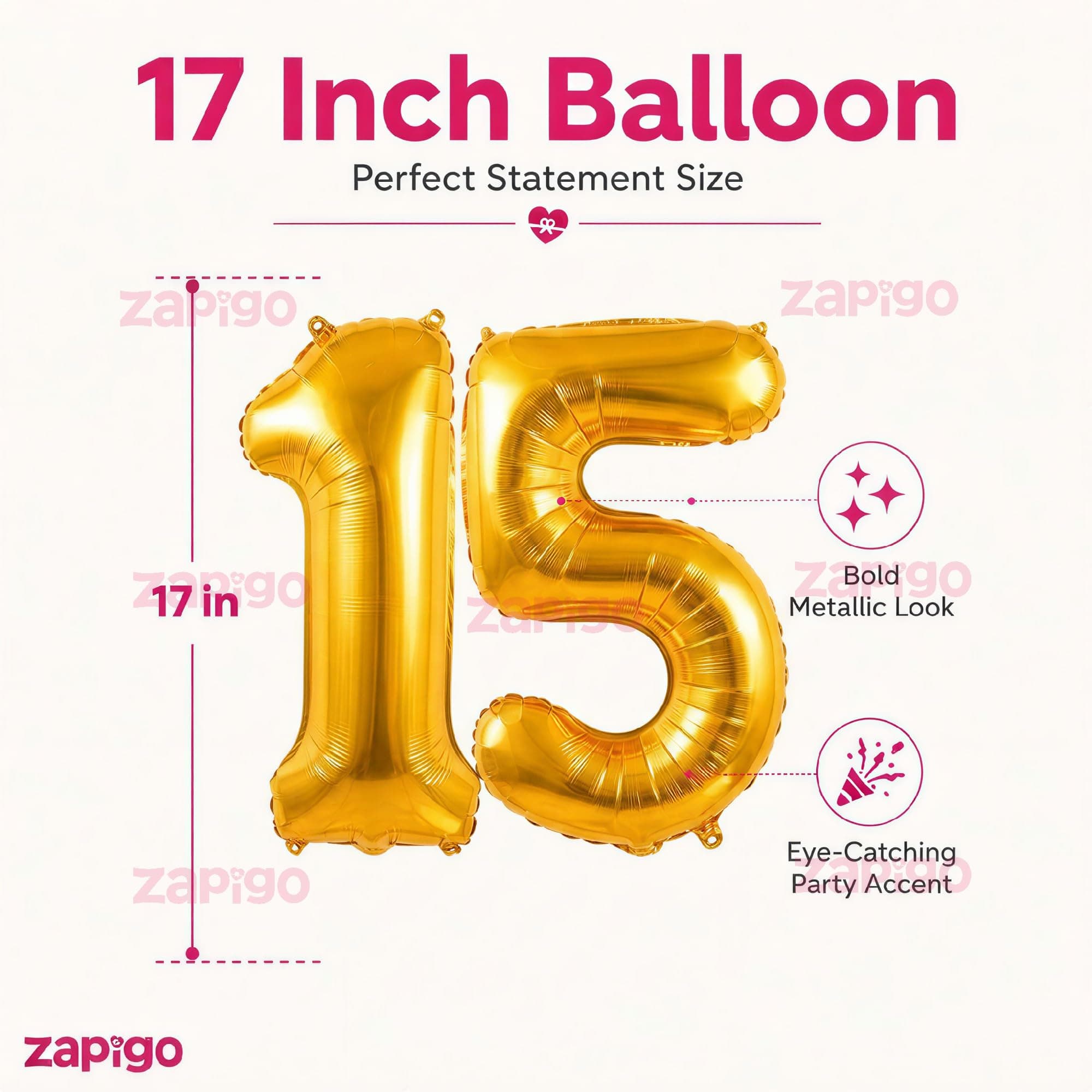 Balloonistics Number 15 Gold Foil Balloon – 17-Inch Metallic '15' Balloon Pack of 2 for 15th Birthday & Teen Milestone Party Decoration thumbnail 3