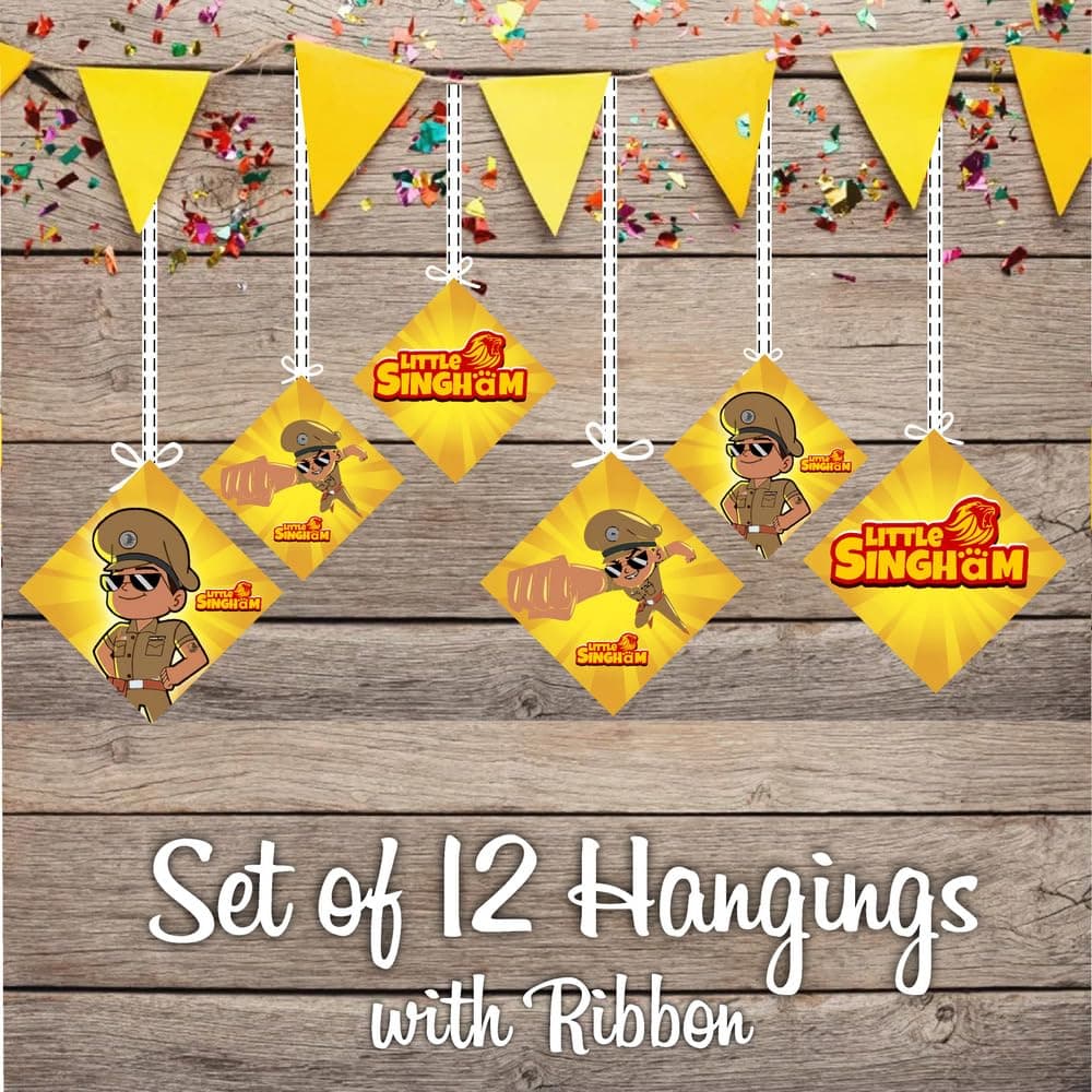 Balloonistics Little Police Singham Theme Hanging Decorations with Ribbons Double-Sided Printed Cardstock Perfect for Kids Birthday (Hangings - Pack of 12) thumbnail 2