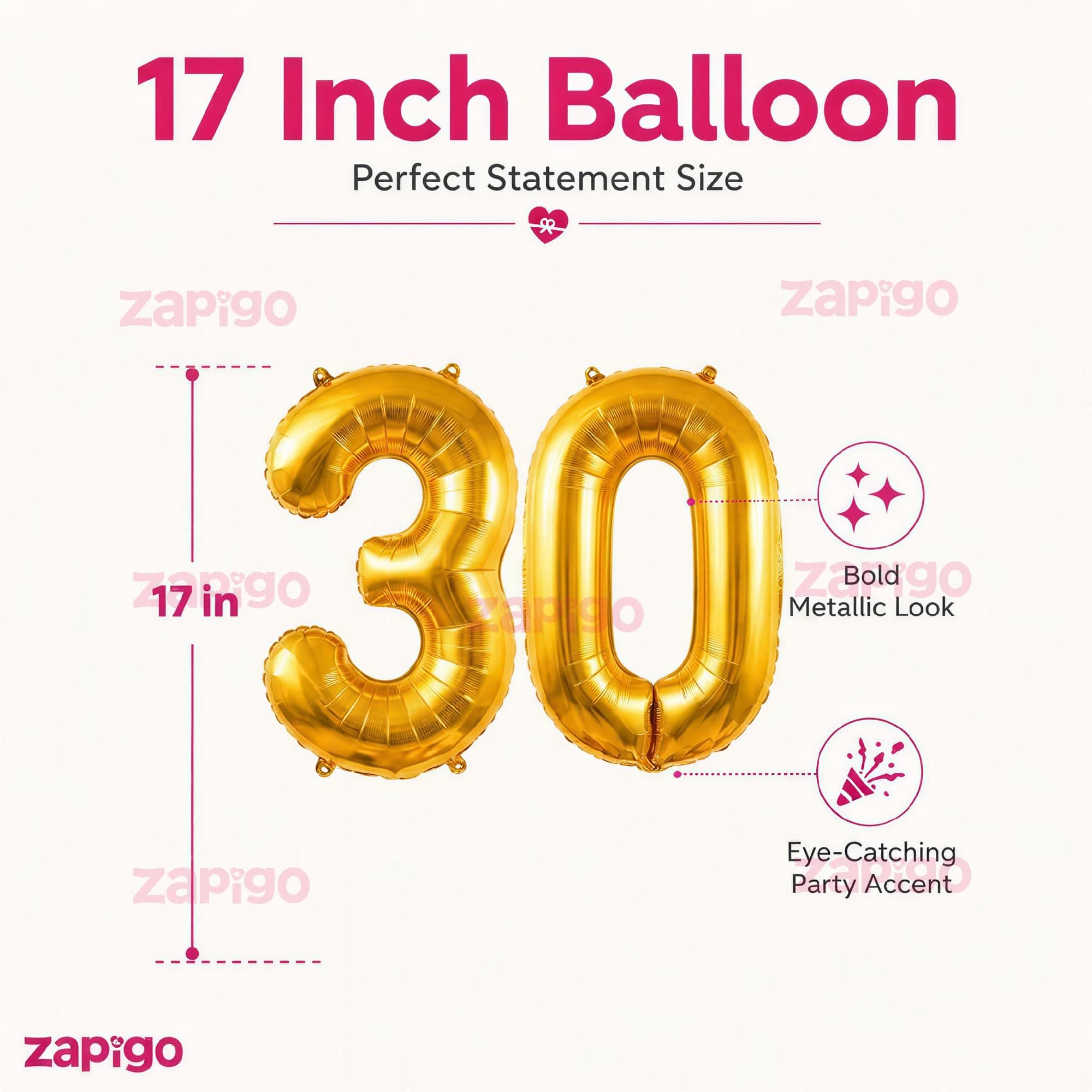 Balloonistics Number 30 Gold Foil Balloon – 17-Inch Metallic '30' Balloon Pack of 2 for 30th Birthday, Dirty Thirty & Milestone Party Decoration thumbnail 3