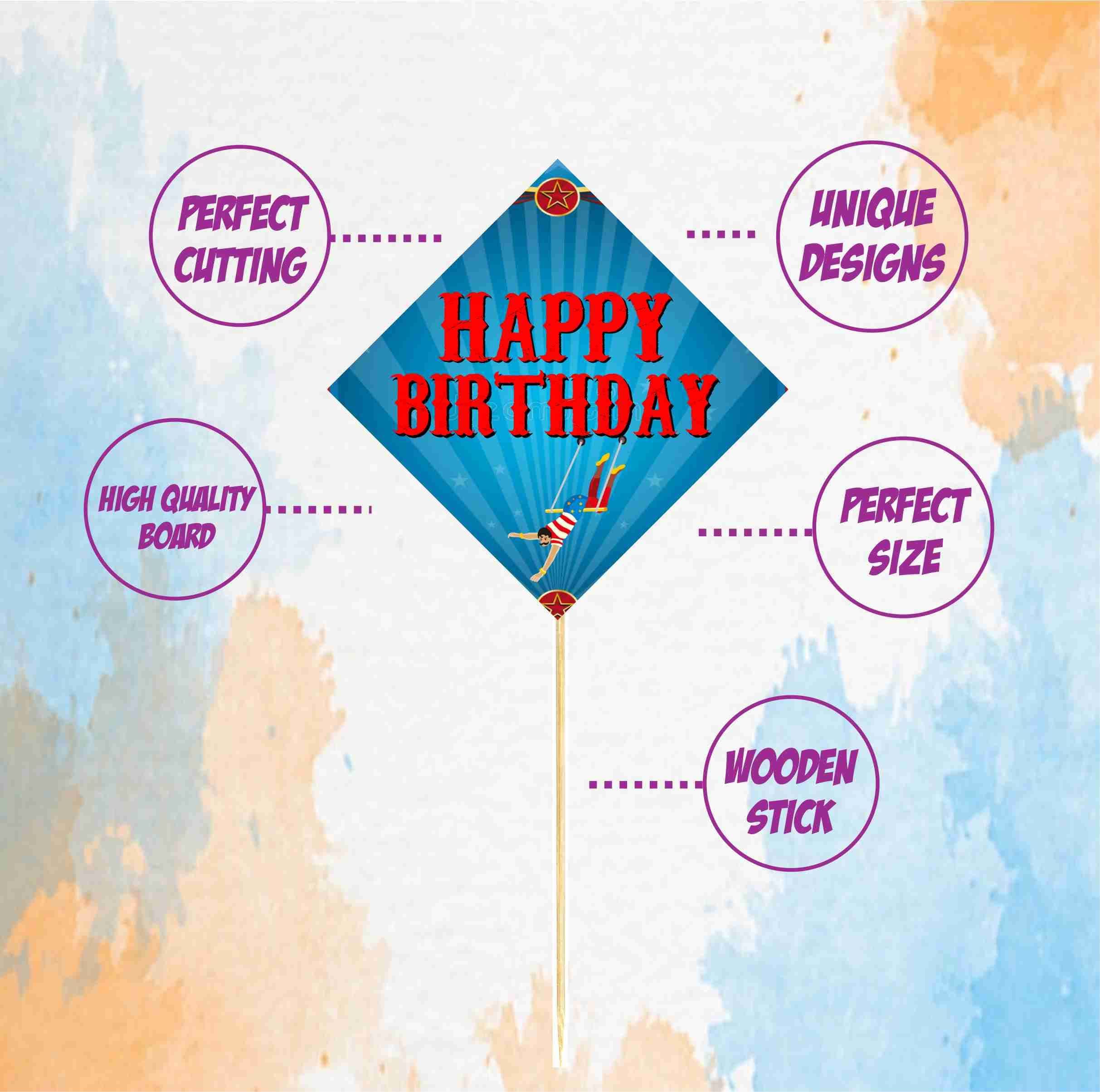 Balloonistics Circus Theme Cake Topper - Large Double-Sided Cardstock Cake Decoration with Big Top Tent & Star Designs - Greatest Showman, Carnival Birthday Party Supplies for Kids (Cake Topper - Pack of 10) thumbnail 5