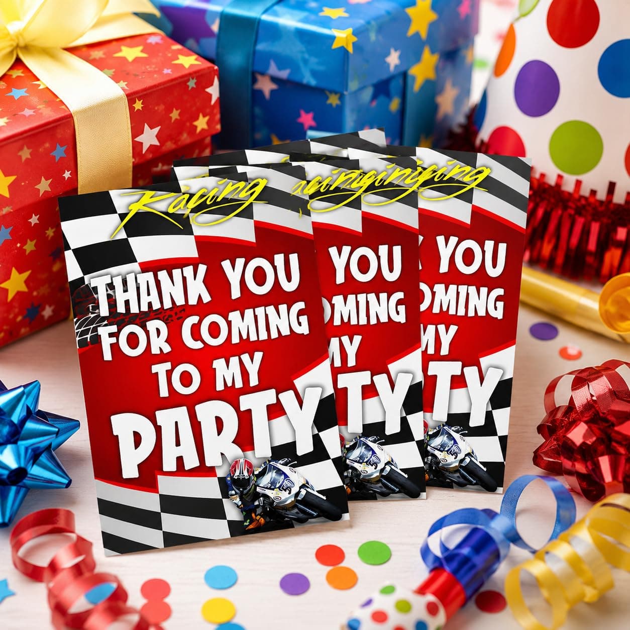 Balloonistics Sports Bike Theme Thank You Cards - Pack of 20 Premium Matte Note Cards - Racing & Superbike Birthday Stationery with Matching Envelopes - Double-Sided Cardstock Motorcycle Gratitude Cards (Thank you Cards - Pack of 20) thumbnail 1