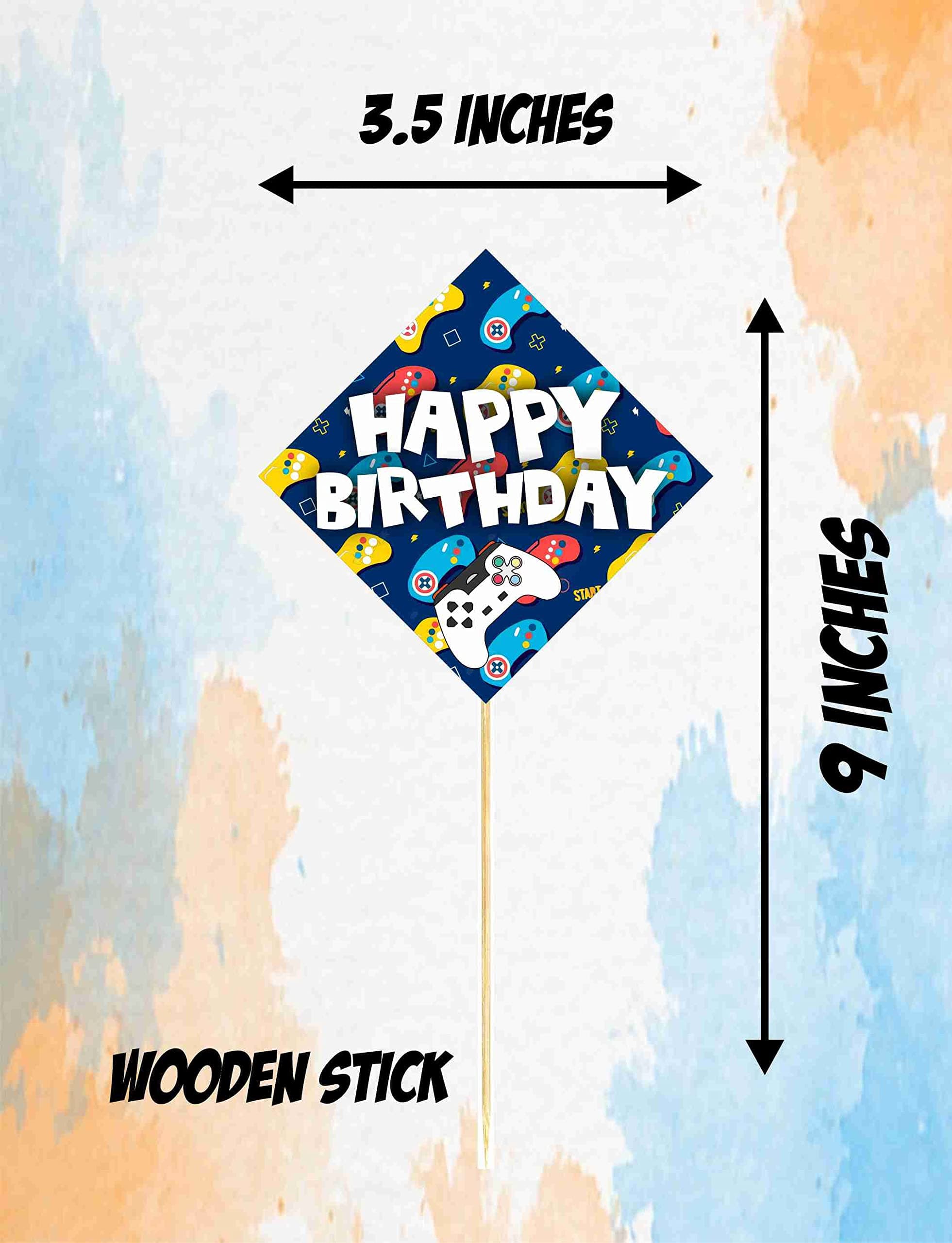 Balloonistics Video Game Theme Happy Birthday Cake Topper Set - Level Up Gaming Party Decorations, Double-Sided Cardstock Cake Inserts with Bamboo Sticks for Boys & Kids (Cake Topper - Pack of 10) thumbnail 3