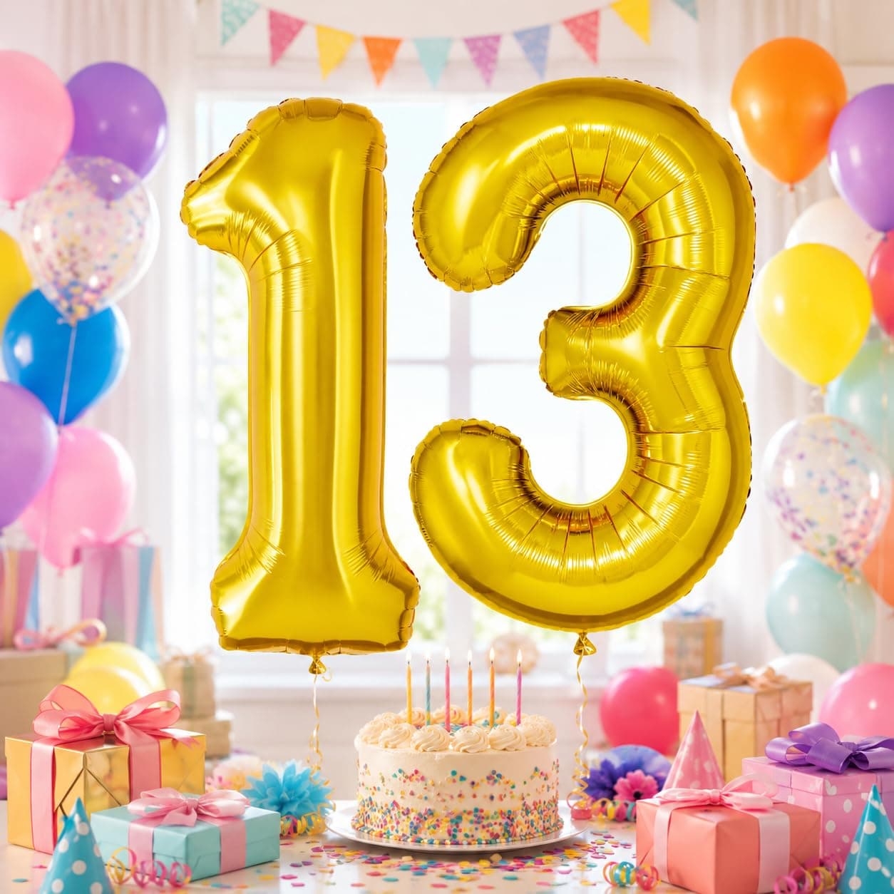 Balloonistics Number 13 Gold Foil Balloon – 17-Inch Metallic '13' Balloon Pack of 2 for 13th Birthday & Teenage Debut Party Decoration thumbnail 1