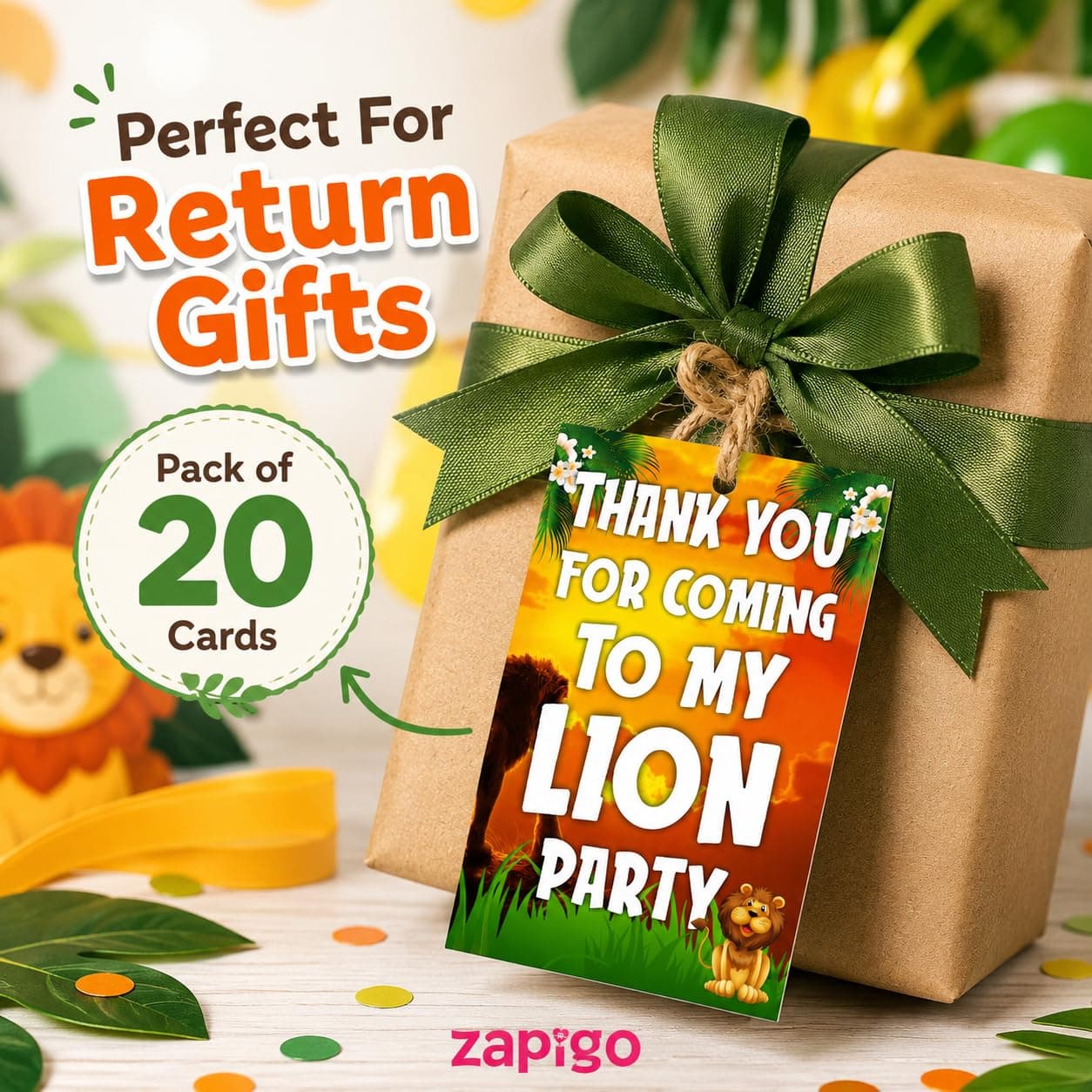Balloonistics Lion Theme Thank You Cards - Pack of 20 Roaring Jungle Safari Appreciation Notes - Premium Cardstock "King of the Jungle" Stationery, Wild One Zoo Birthday Party Favors for Kids (Thank you Cards - Pack of 20) thumbnail 2