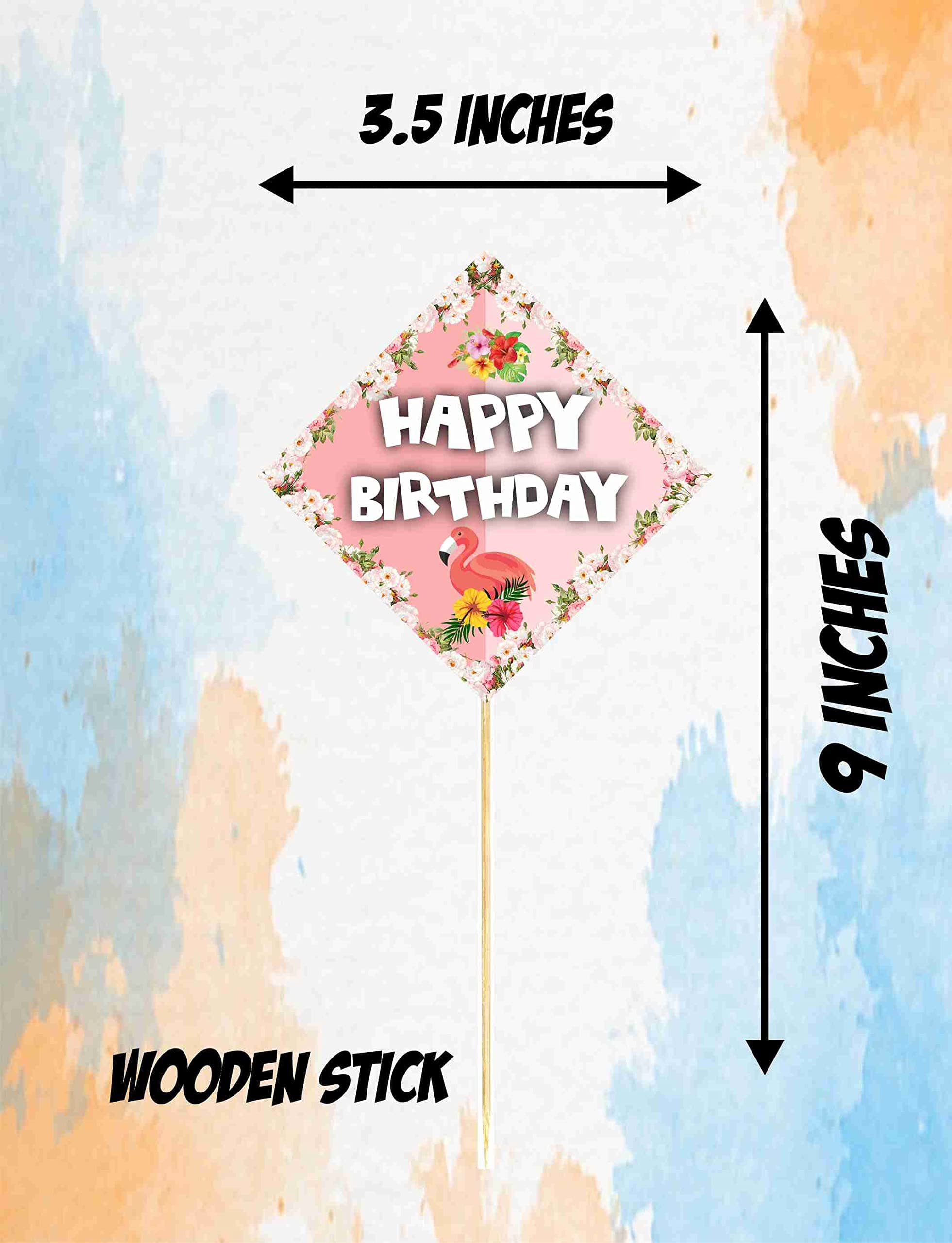 Balloonistics Flamingo Happy Birthday Cake Toppers - Pack of 10 Tropical Luau Party Decorations - Premium Cardstock Pink Flamingo & Hibiscus Figures on Bamboo Sticks, Summer Birthday Backdrop (Cake Topper - Pack of 10) thumbnail 3