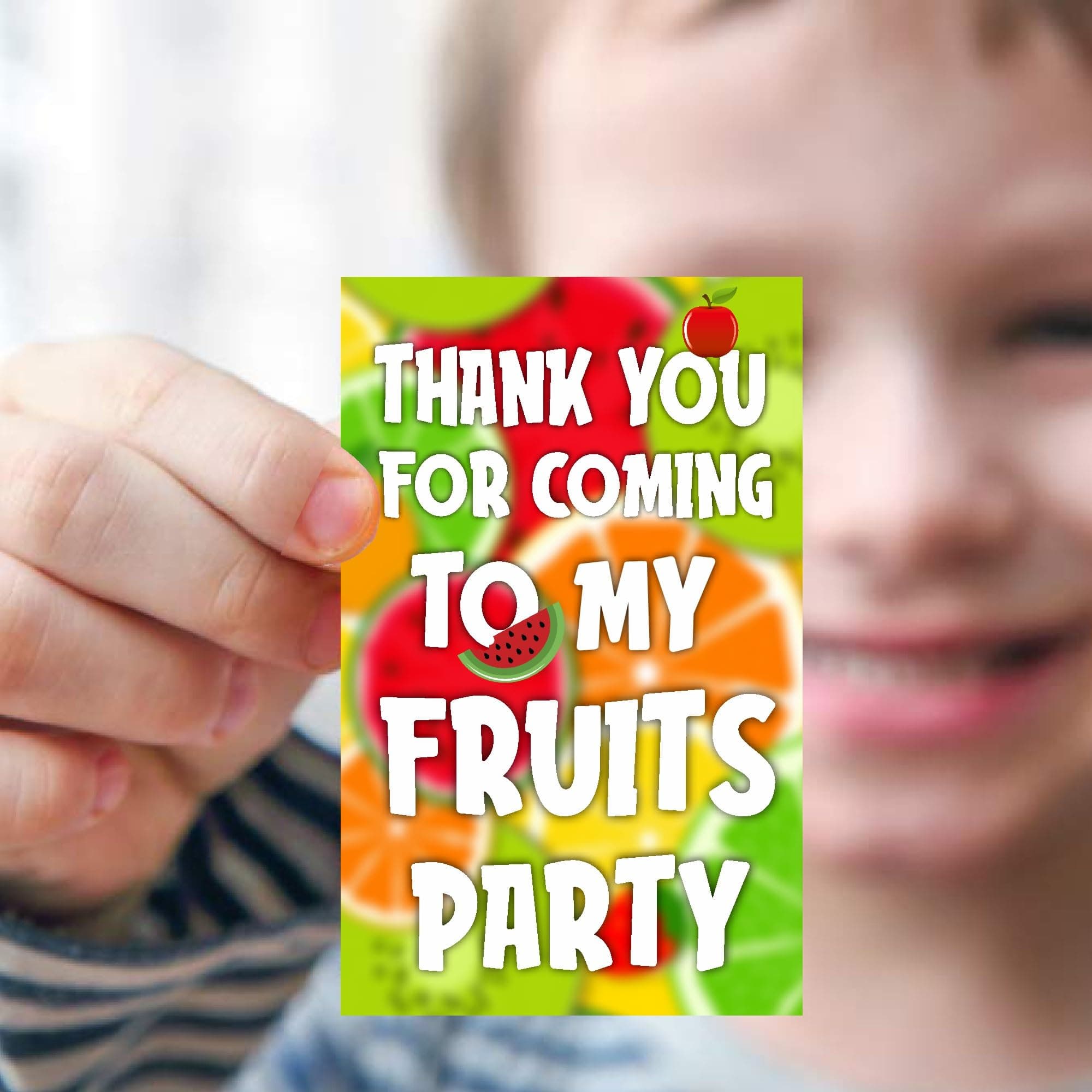 Balloonistics Fruit Theme Thank You Cards - Sweet "Tutti Frutti" Birthday Note Cards for Return Gifts & Party Favors - Premium Cardstock Stationery with Writeable Back - Summer Berry & Citrus Party Supplies (Thank you Cards - Pack of 20)