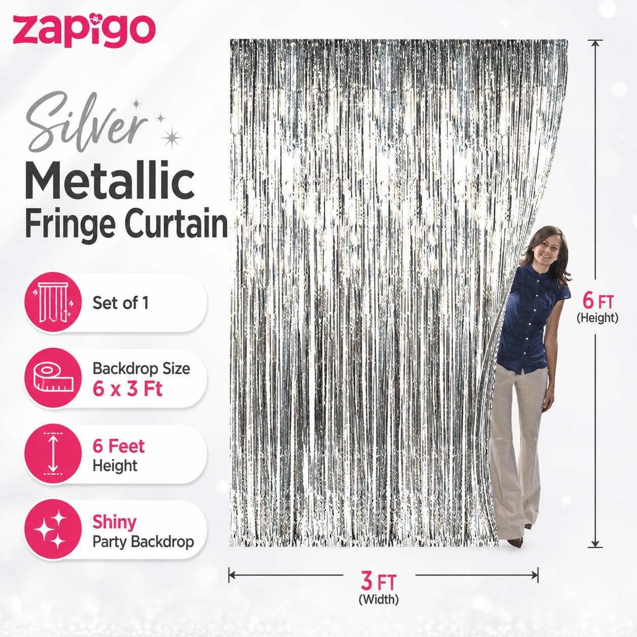 Balloonistics Silver Metallic Fringe Foil Curtain – 3 × 6 Feet Shimmer Tinsel Backdrop for Birthday, Wedding, Anniversary & Photo Booth Decoration (Silver) thumbnail 4